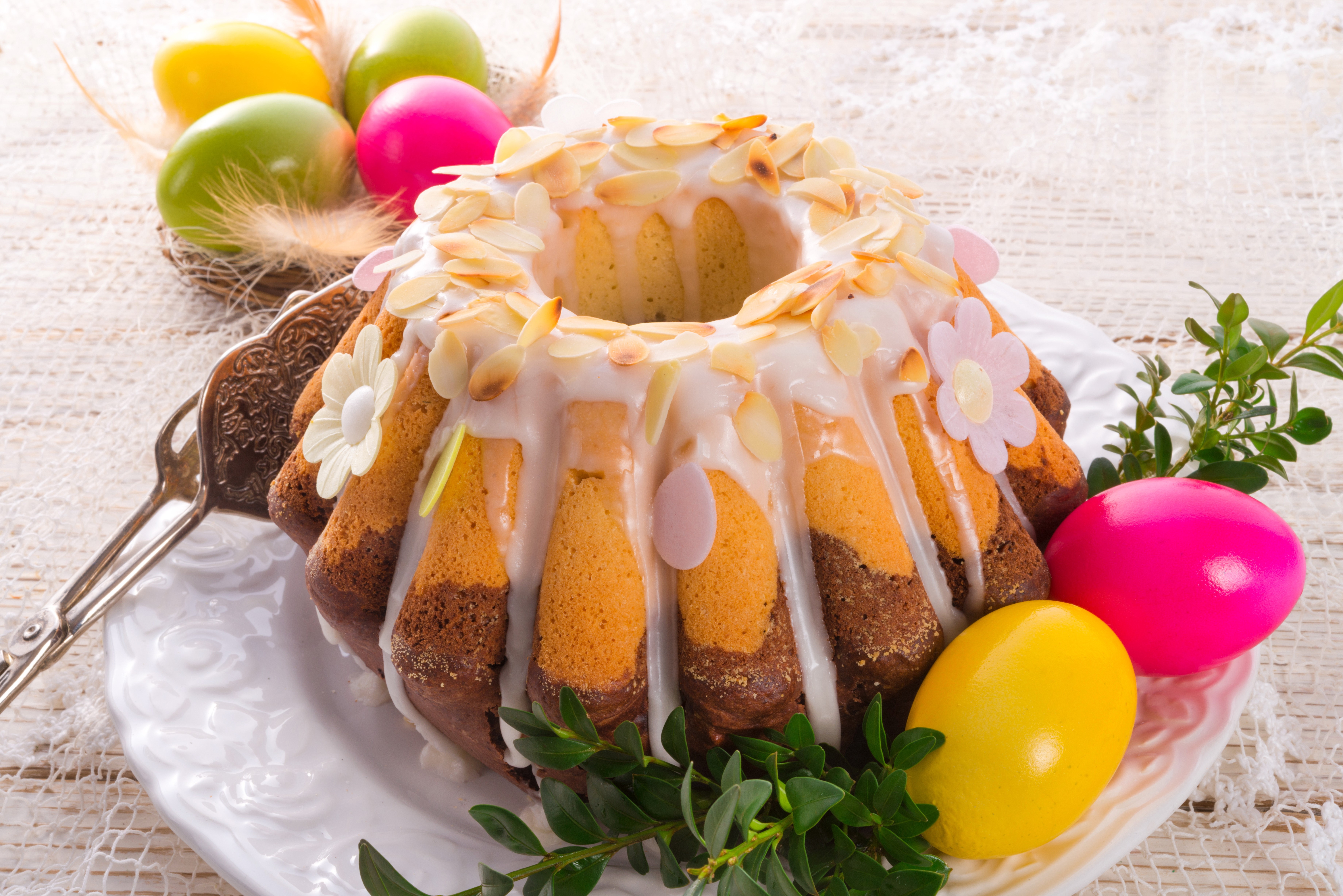 Easter Bundt Cake with Almonds and Eggs HD Wallpaper
