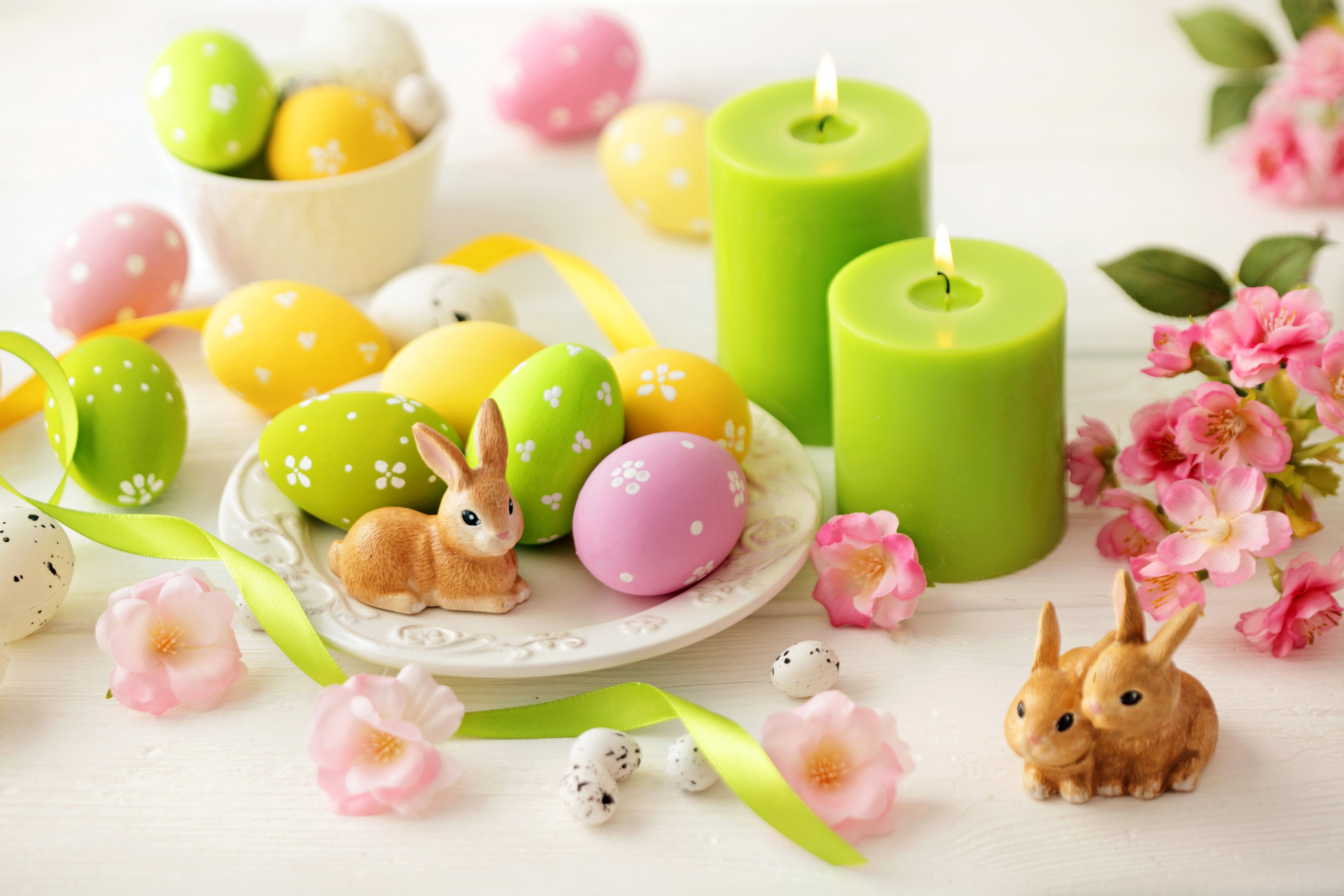 Easter Eggs, Rabbits, and Candles HD Wallpaper