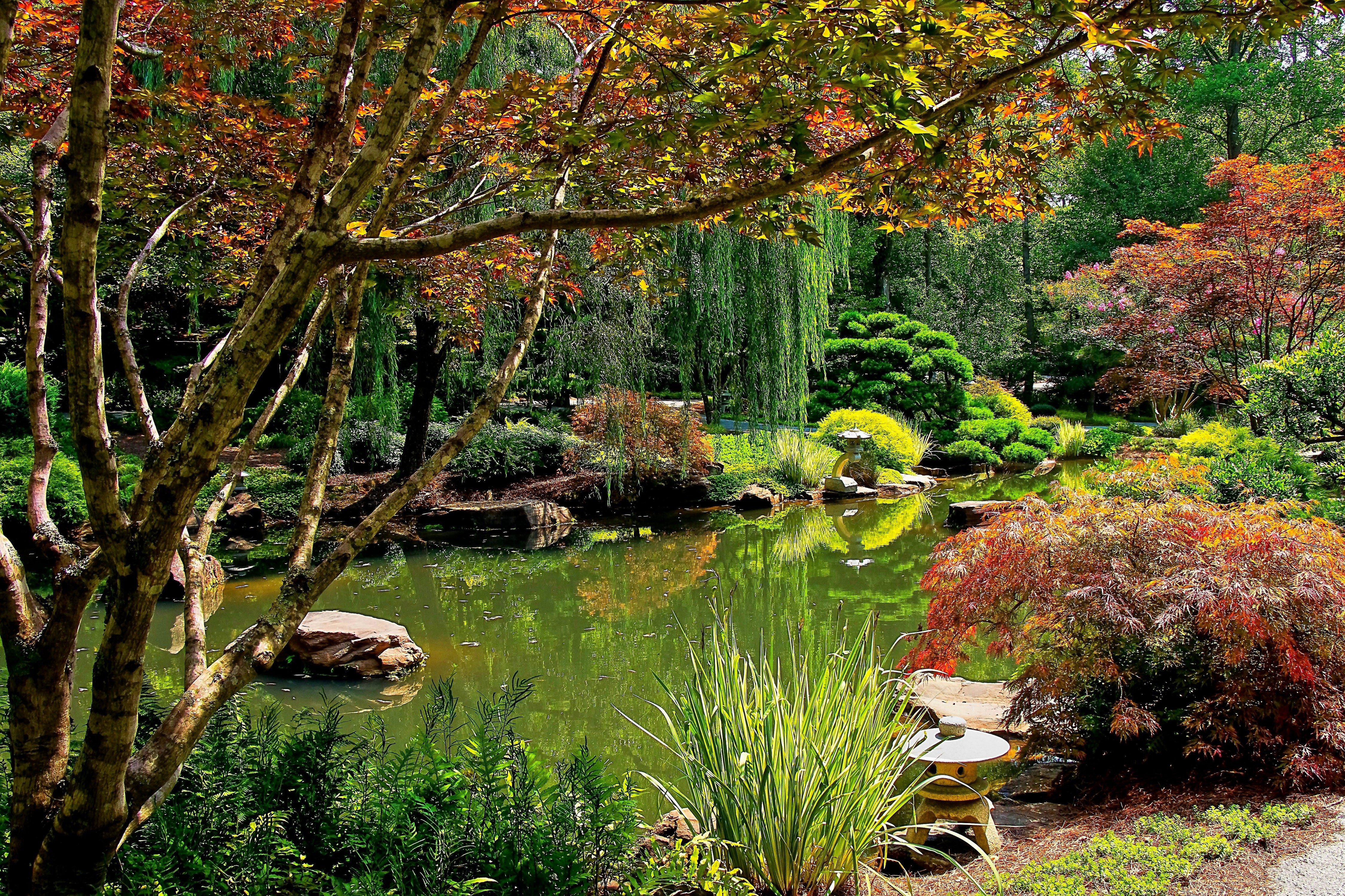 Ball Ground Gibbs Gardens Pond with Autumn Foliage HD Wallpaper