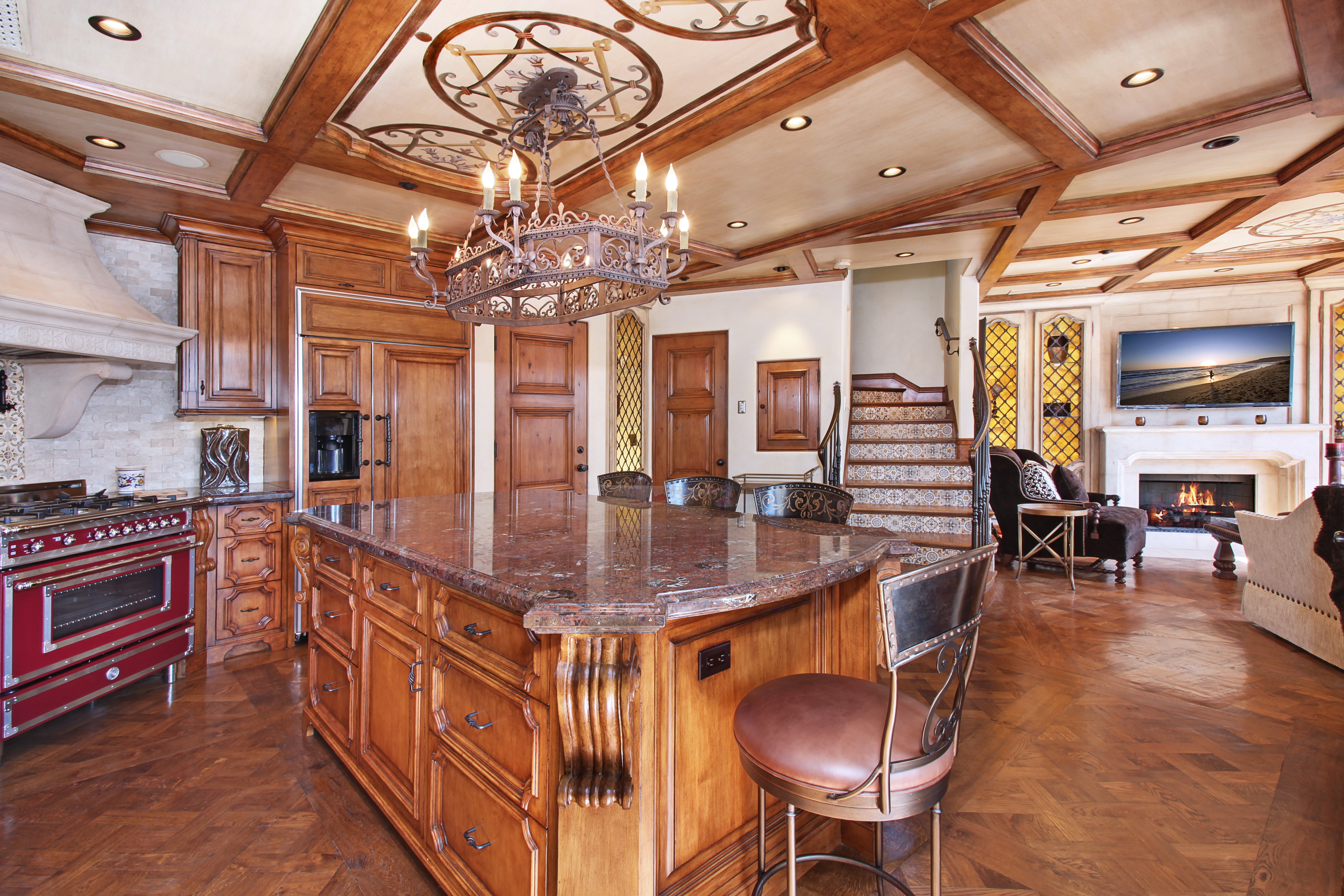 Luxury Kitchen Interior Design with Chandelier HD Wallpaper