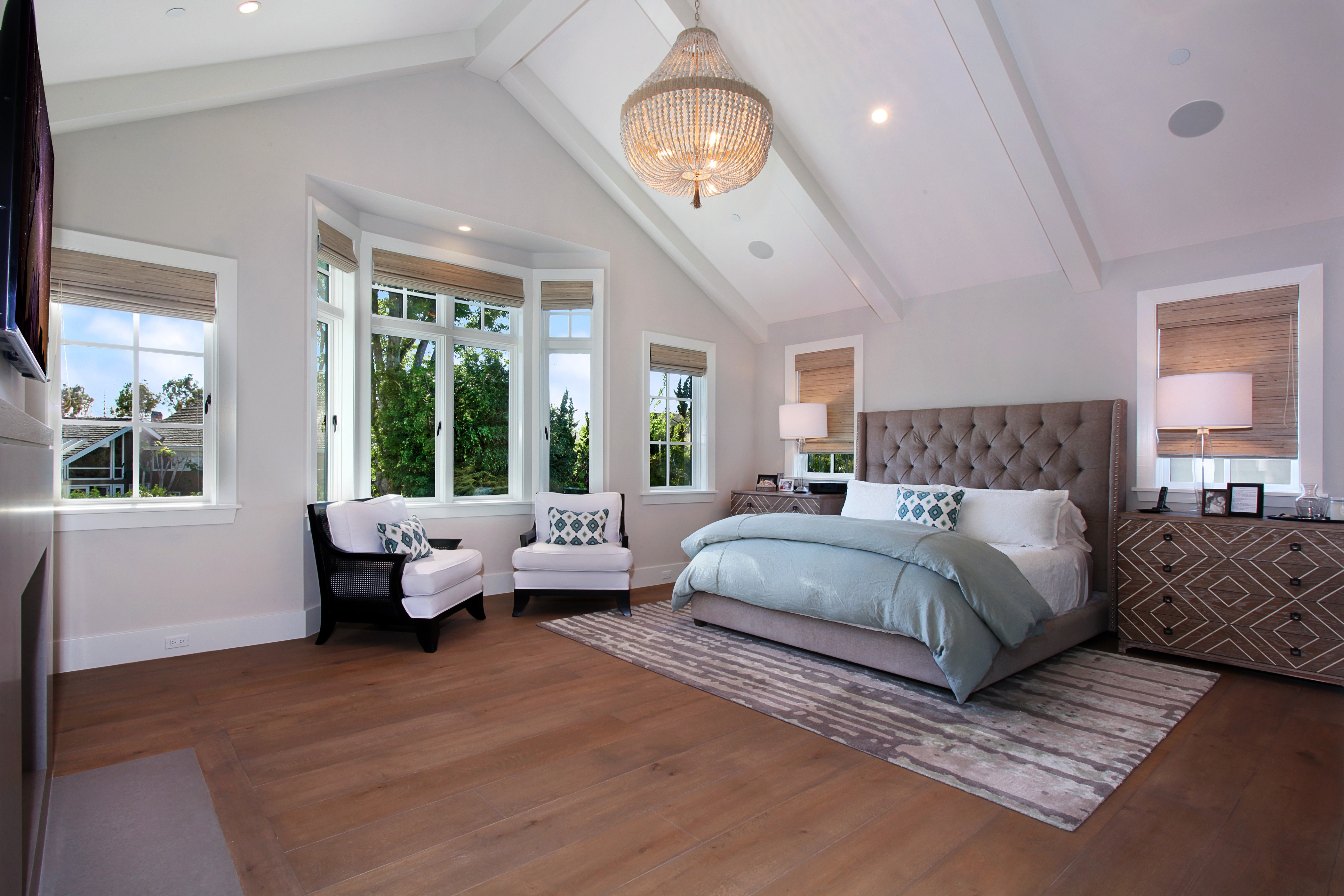 Bedroom with Bed and Chandelier HD Wallpaper