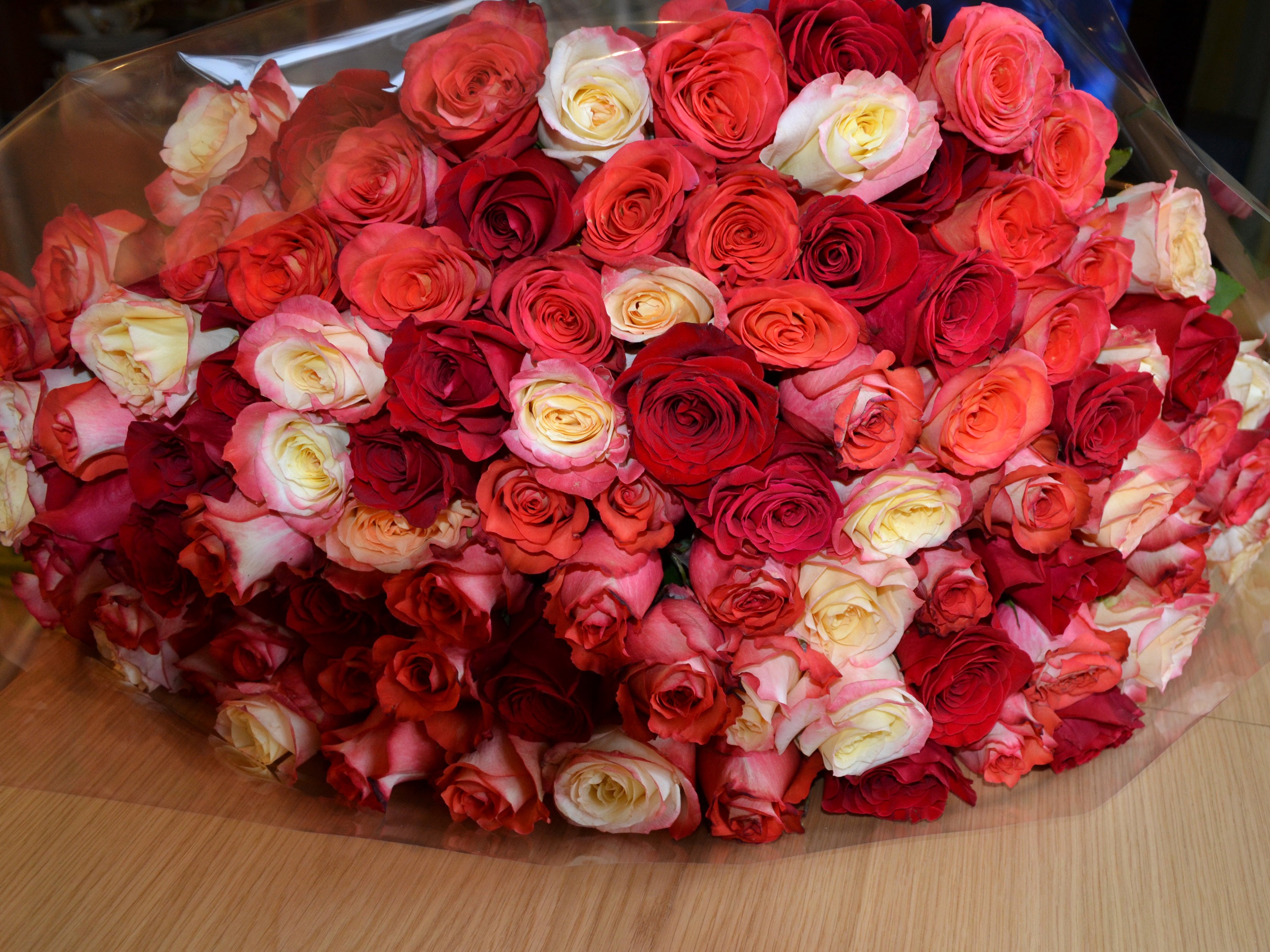 Bouquet of red and pink roses HD Wallpaper