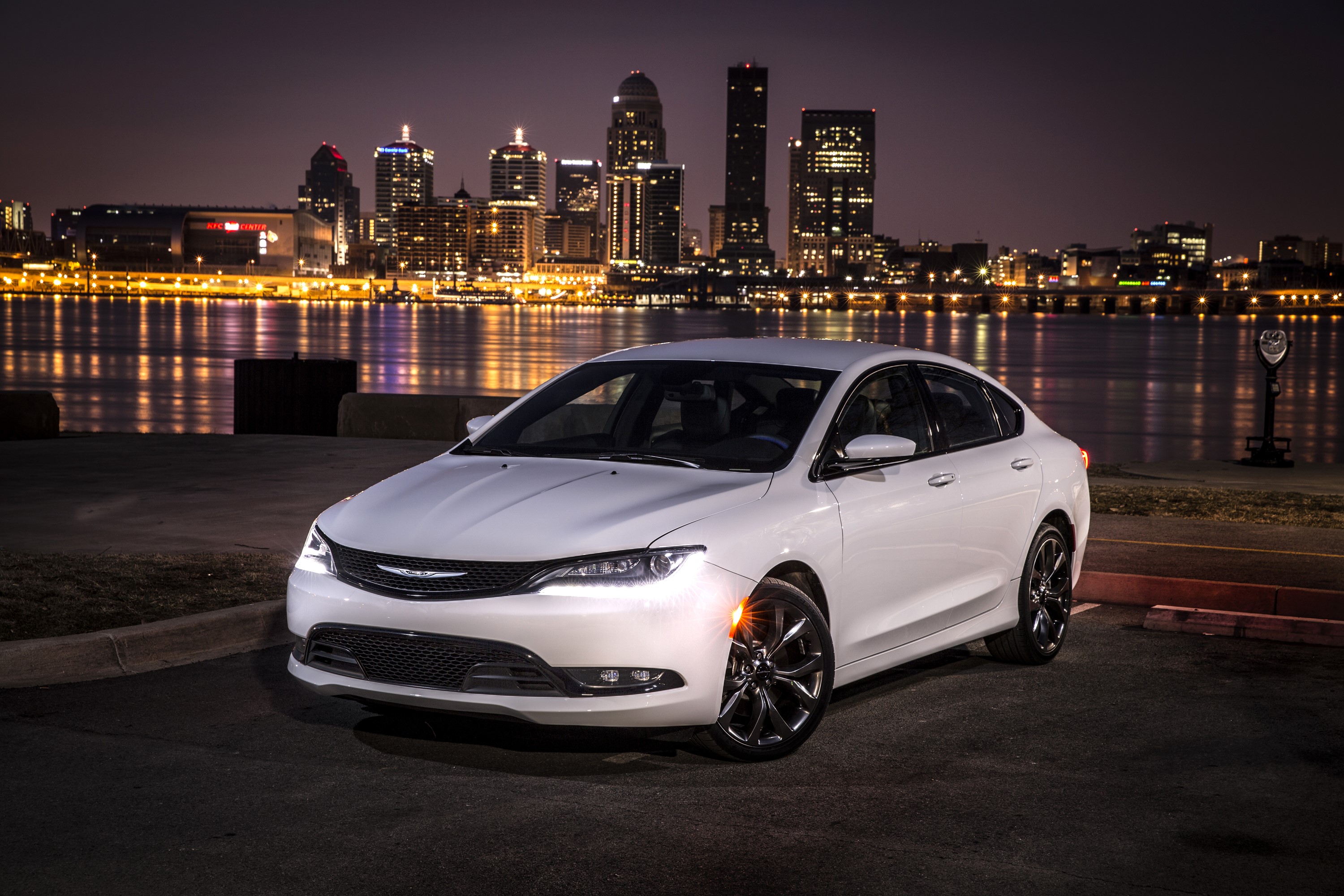 White 2015 Chrysler 200 S sedan at night HD Wallpaper