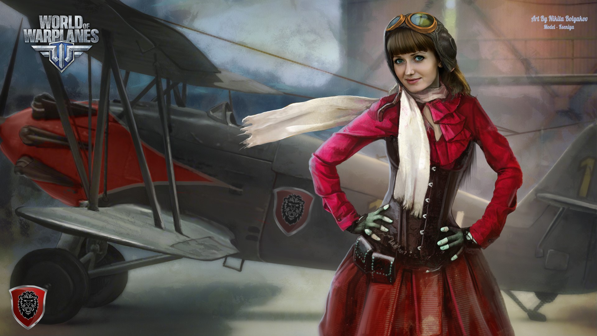 Woman in pilot outfit from World of Warplanes HD Wallpaper