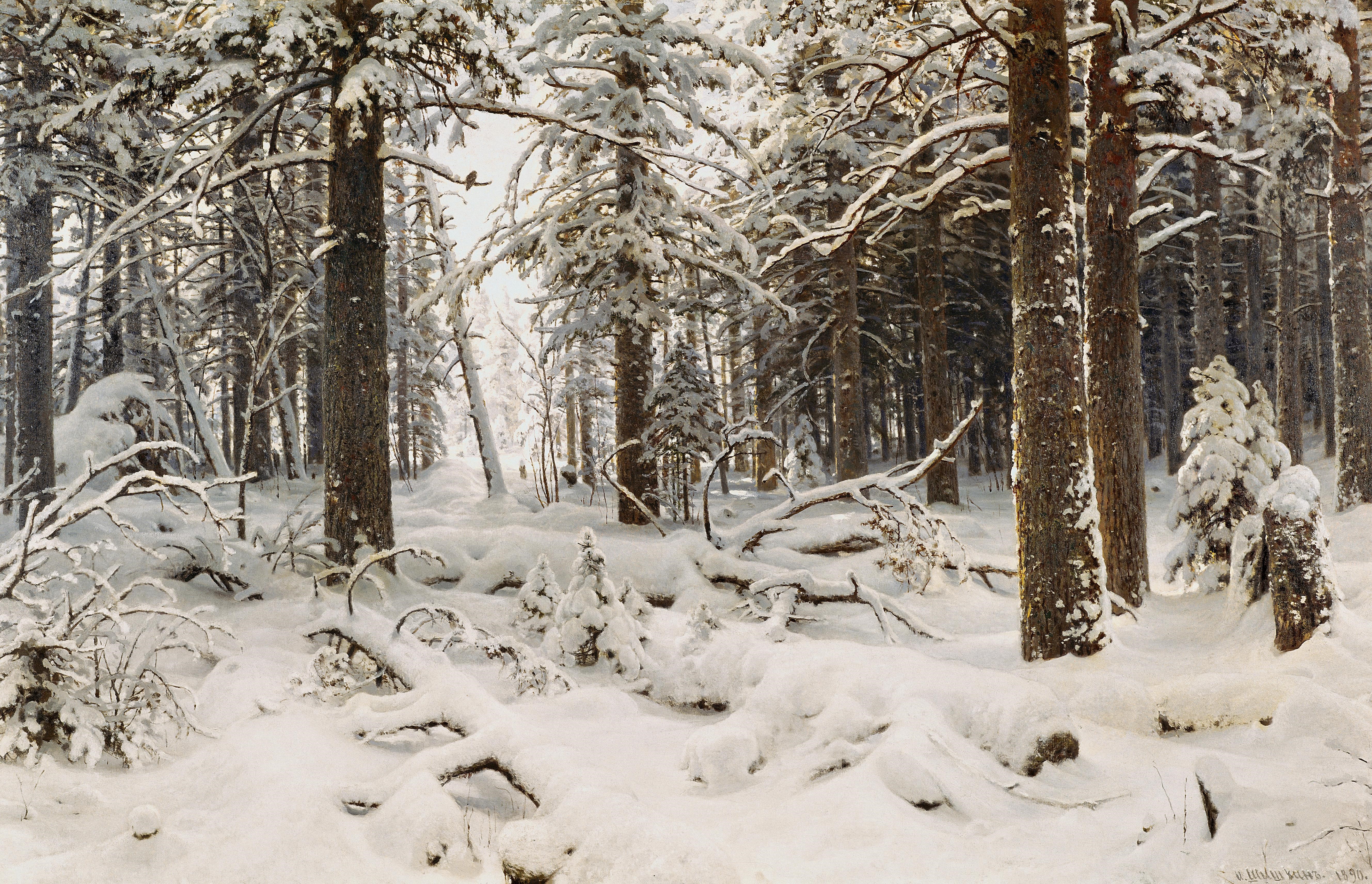 Ivan Shishkin's Winter Forest with Snow HD Wallpaper
