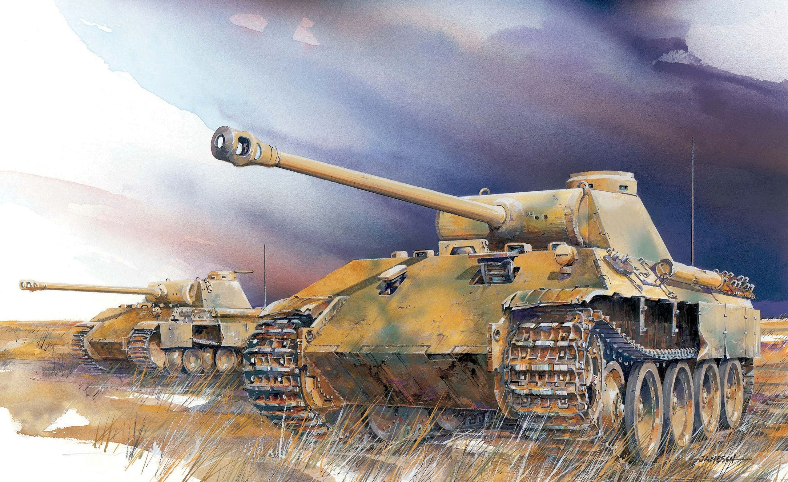 Panther Ausf. D tanks in a field HD Wallpaper
