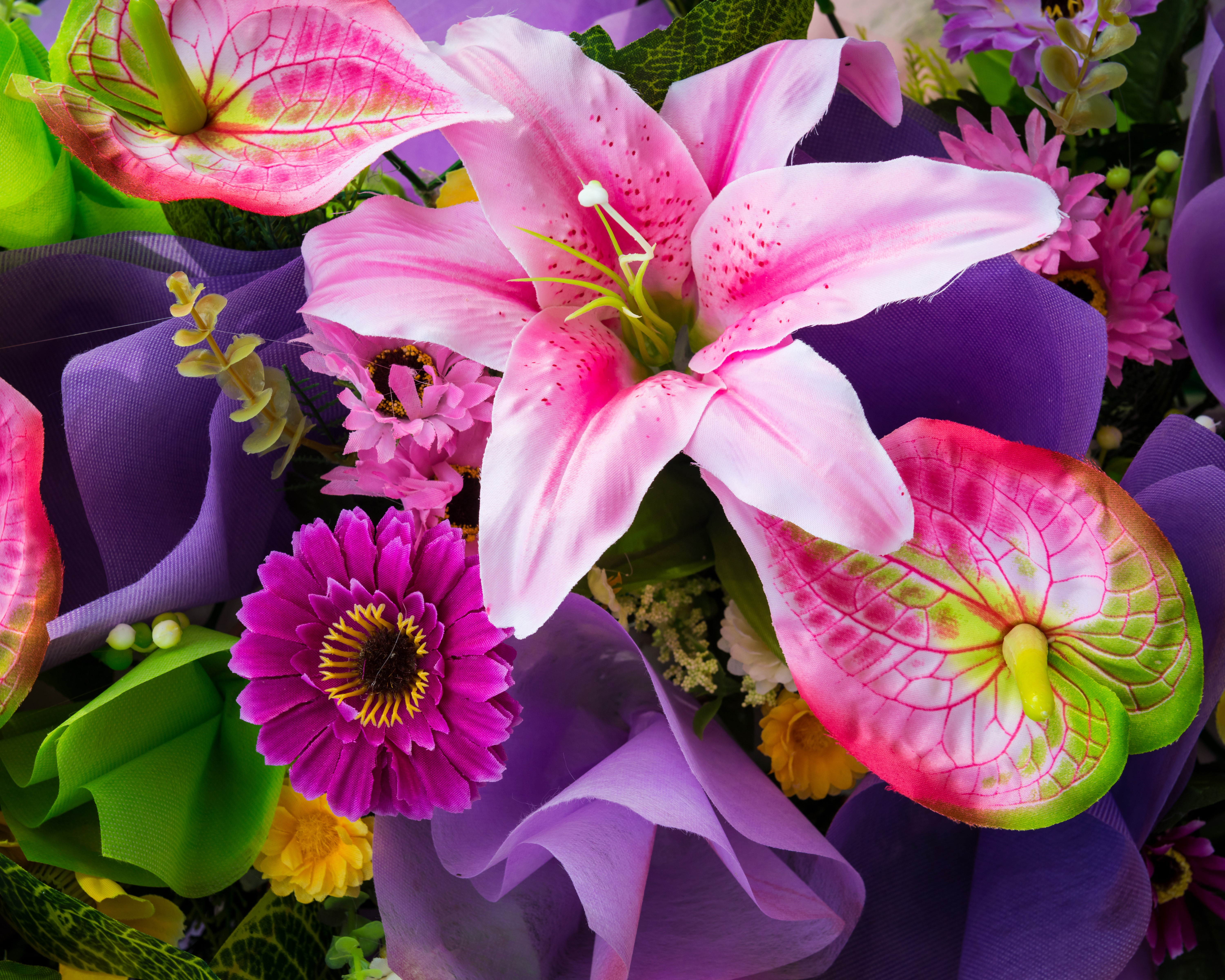 Gerberas, Lilies, and Anthurium Flowers HD Wallpaper