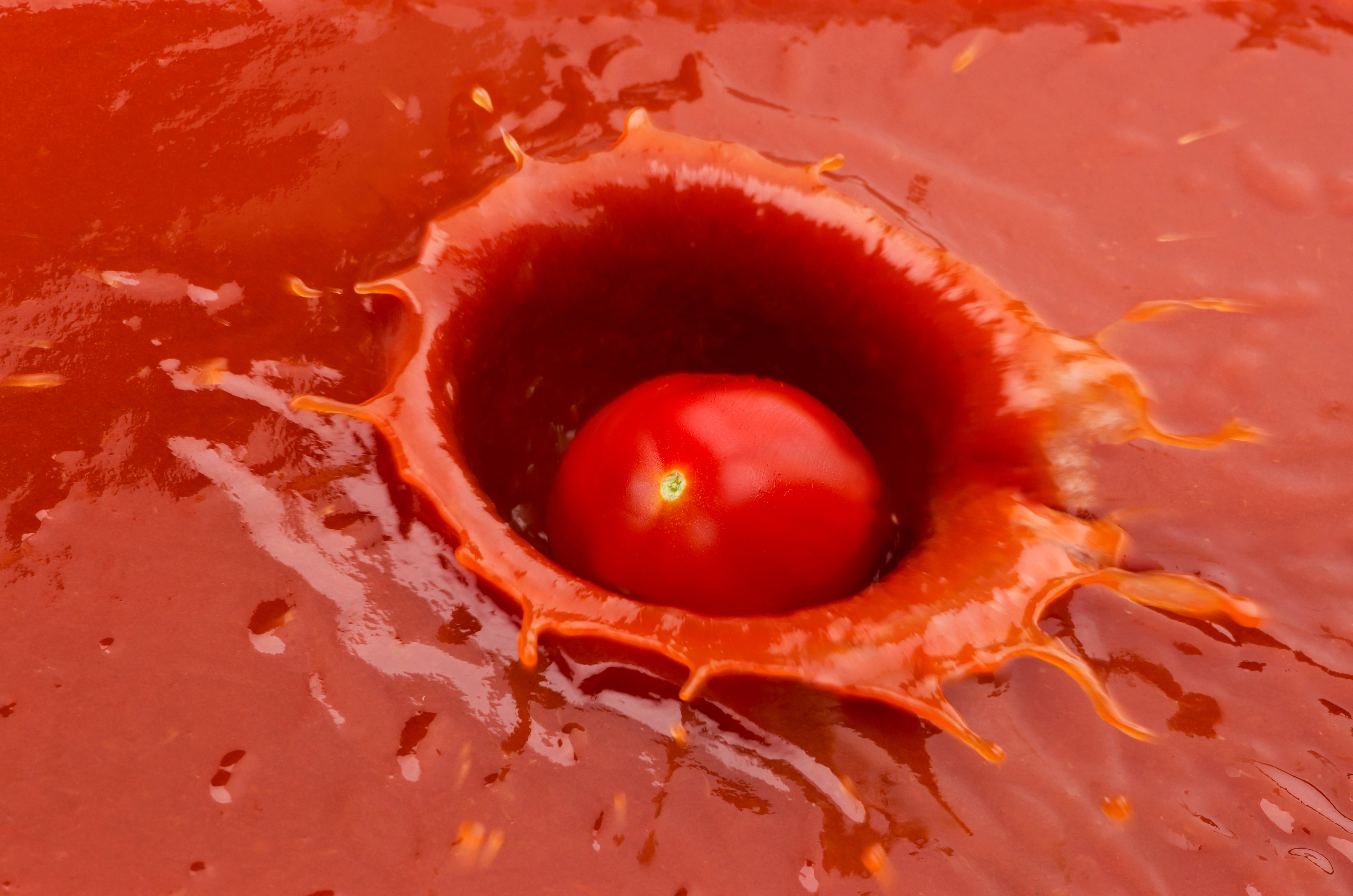 Tomato splashing into tomato juice HD Wallpaper