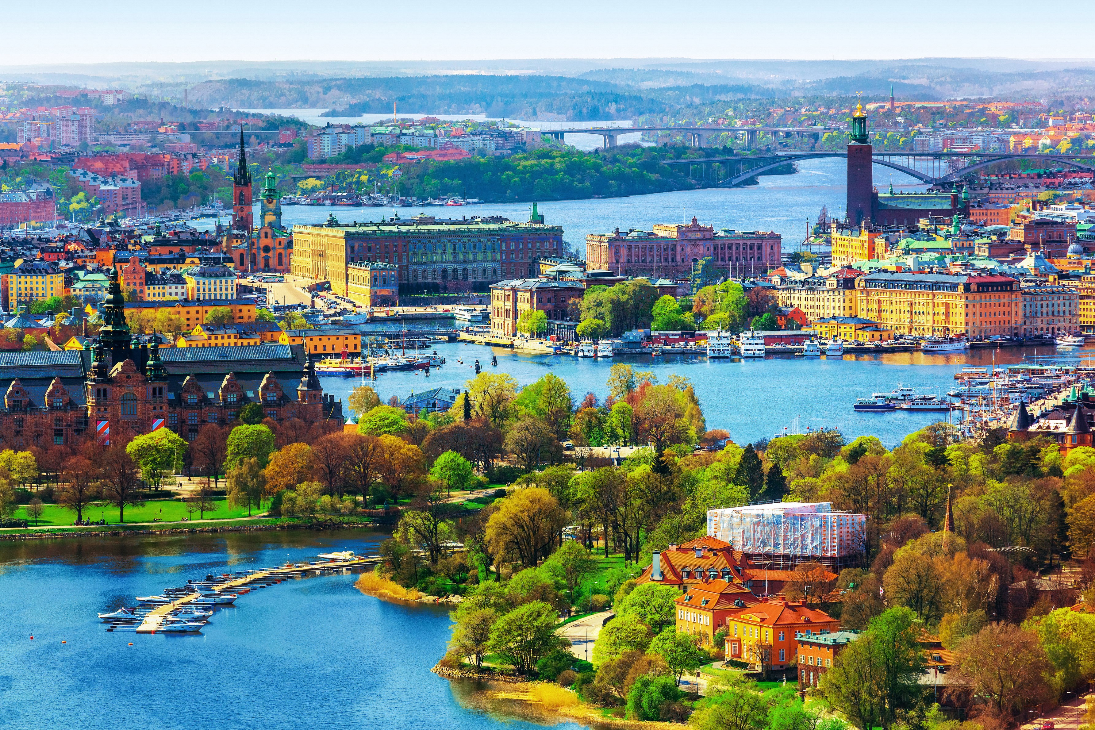 Stockholm, Sweden cityscape with rivers and bridges HD Wallpaper