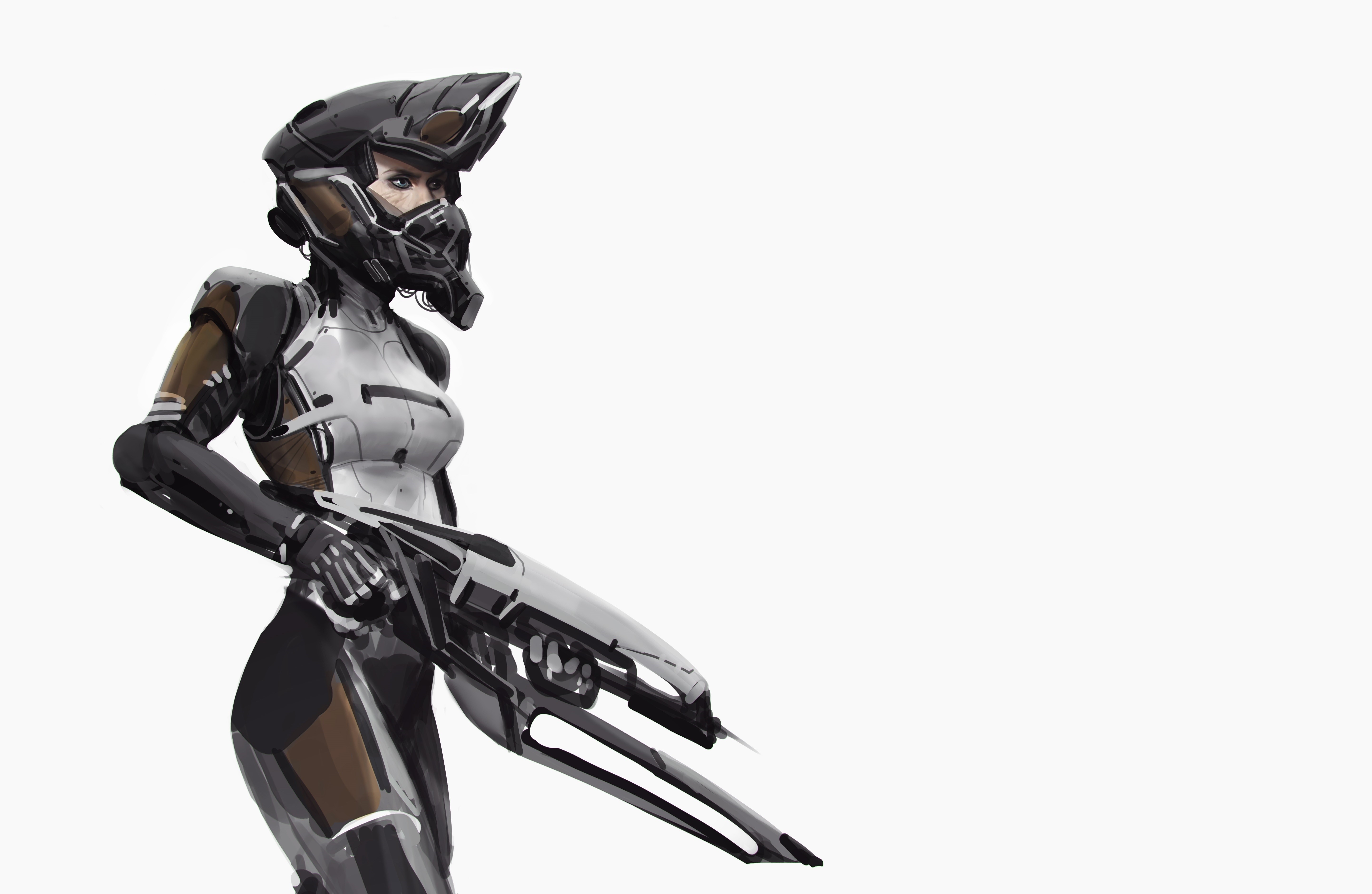 Warrior in futuristic armor holding a weapon HD Wallpaper