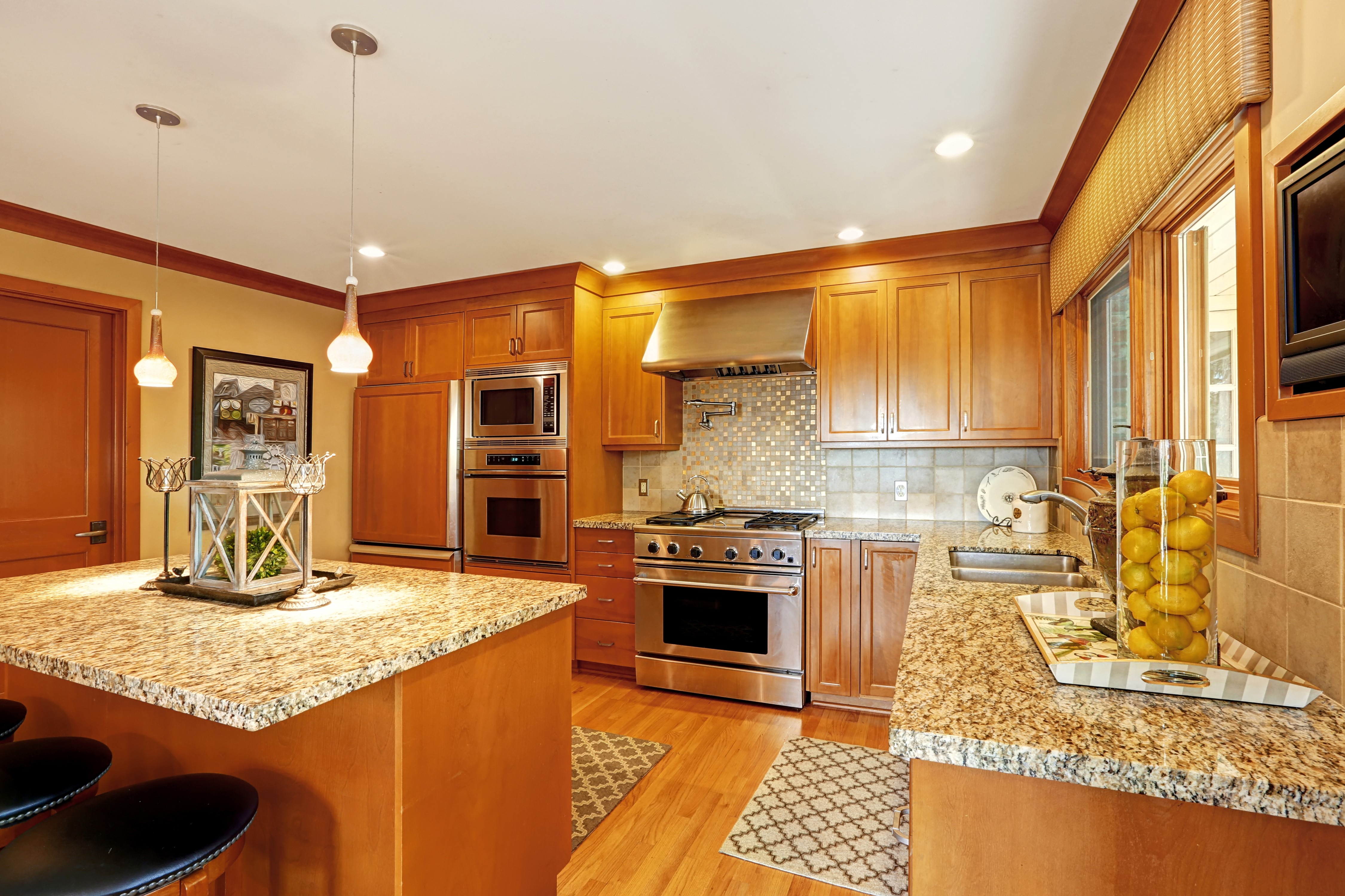 Kitchen Interior Design with Lamps HD Wallpaper