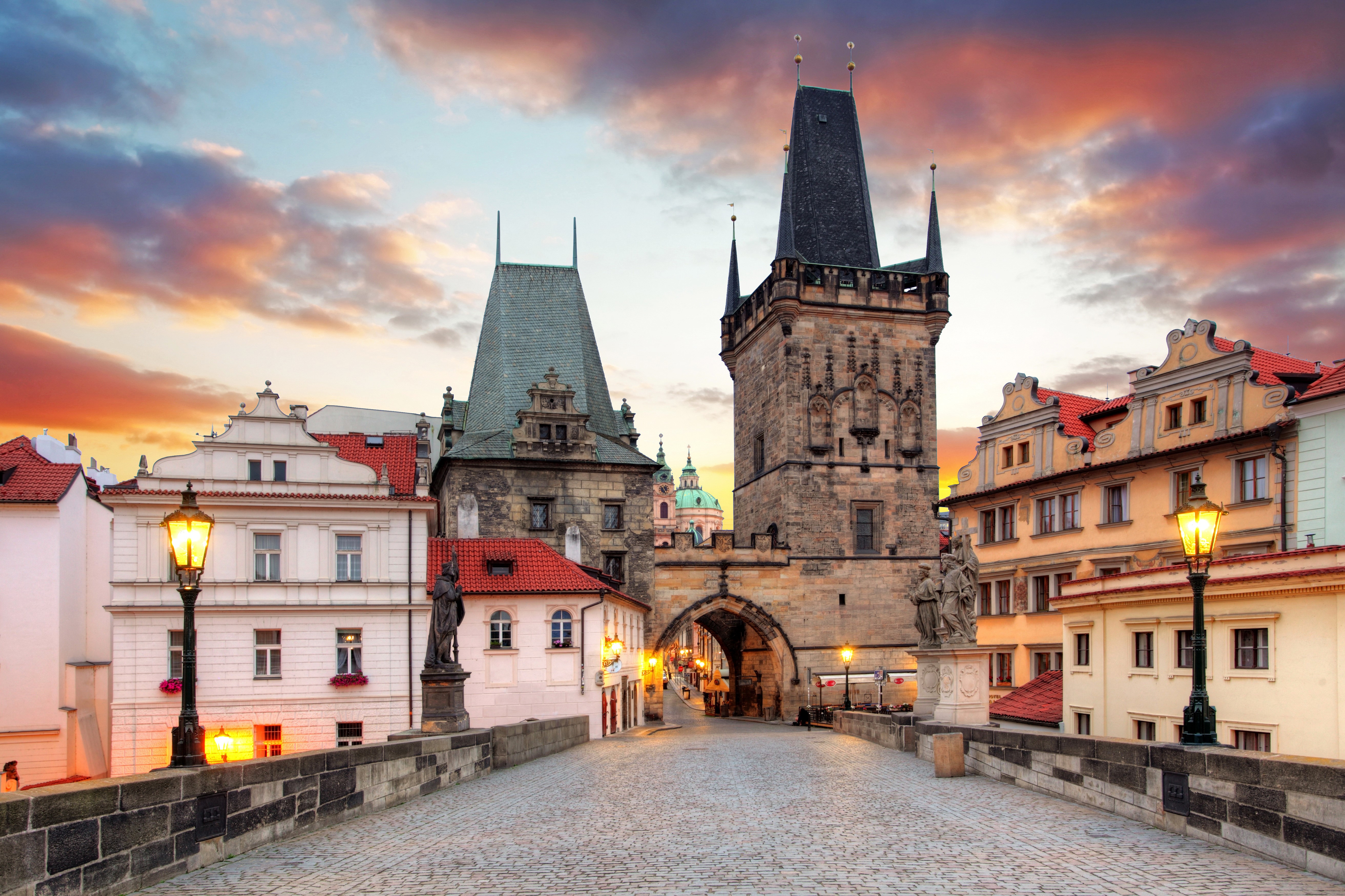 Charles Bridge in Prague, Czech Republic at Dusk HD Wallpaper