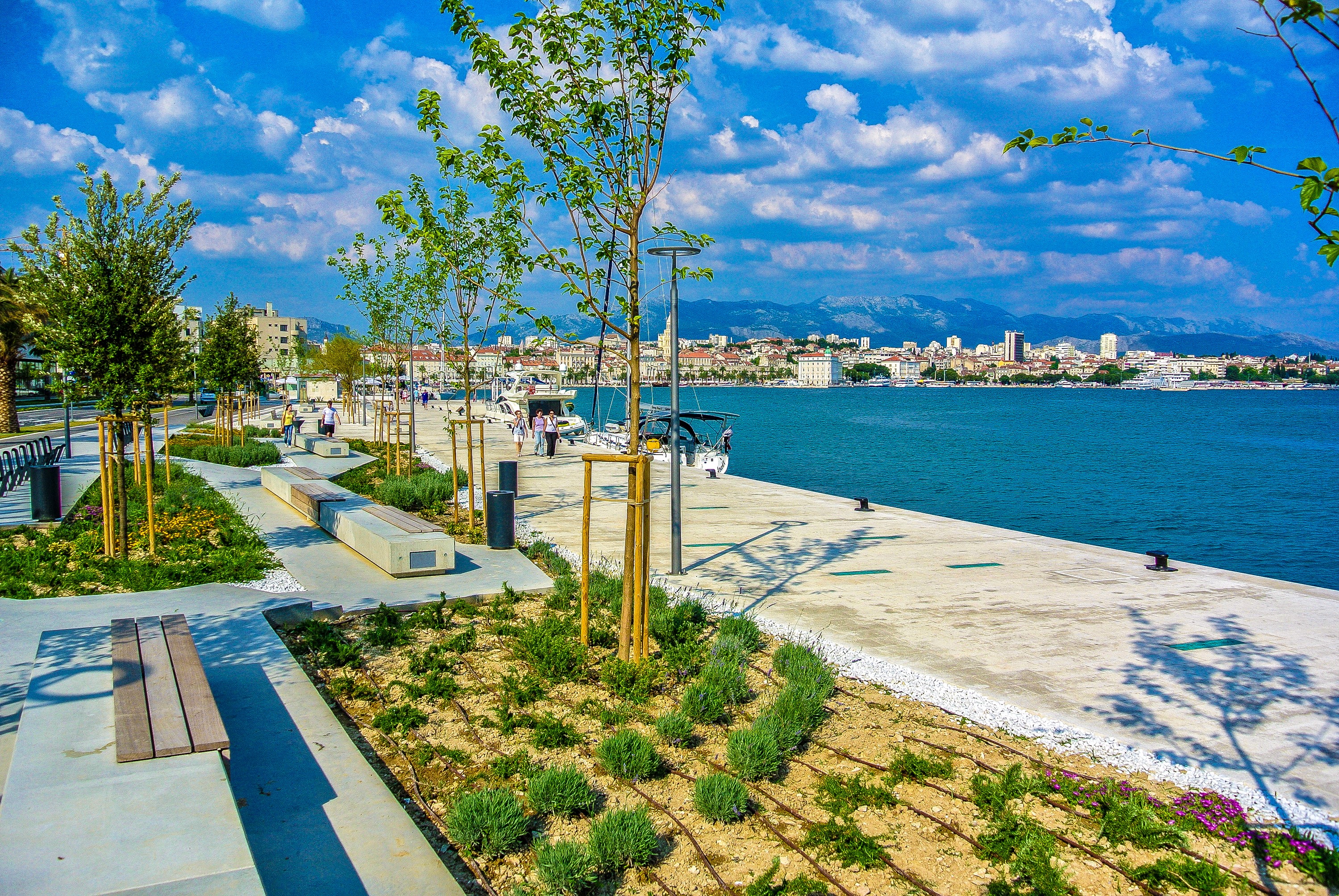 Split, Croatia waterfront promenade with city skyline HD Wallpaper