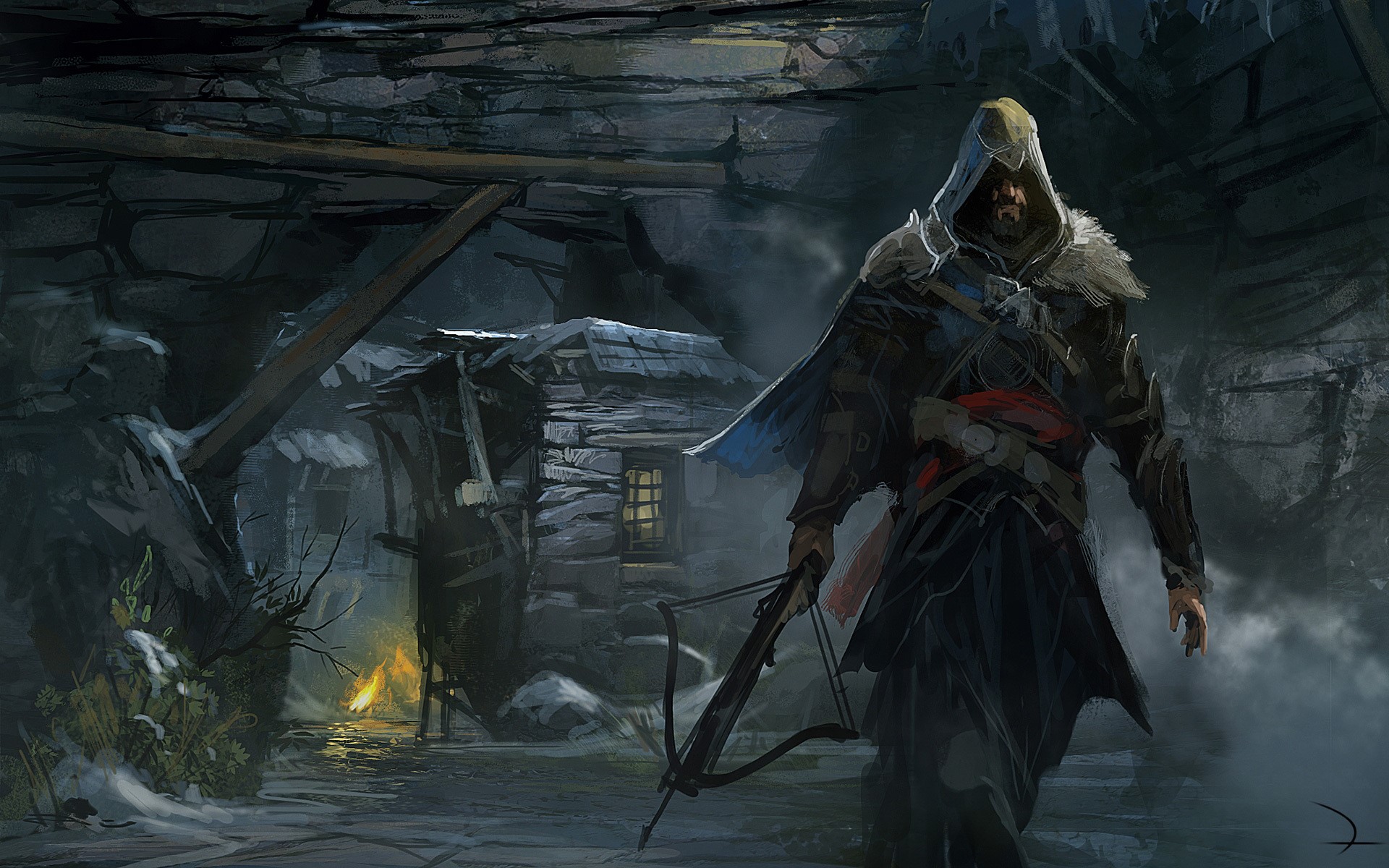 Assassin from Assassin's Creed with Crossbow in Cave HD Wallpaper