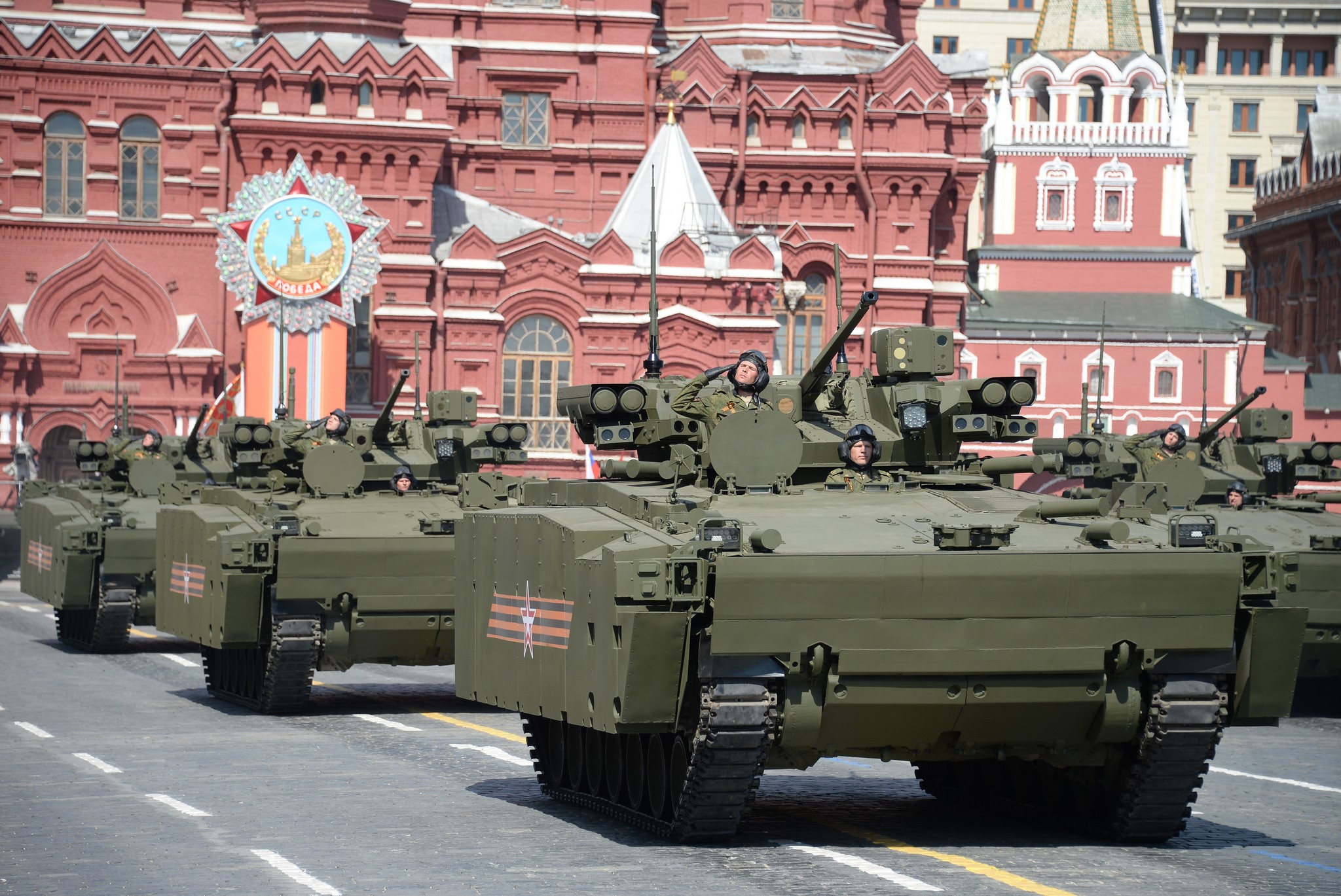 Armored vehicles in a military parade in Moscow HD Wallpaper