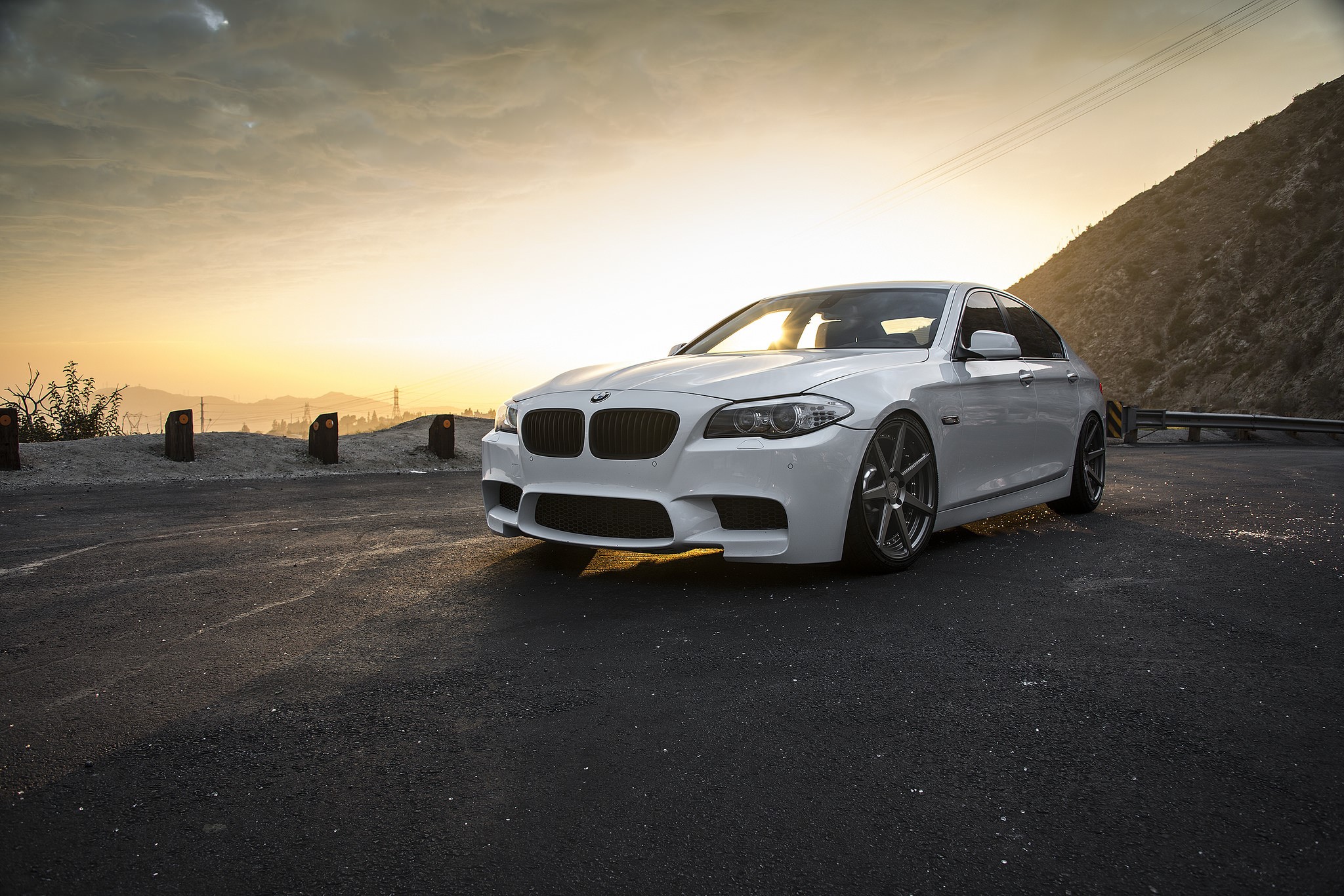 White BMW F10 at Sunset HD Wallpaper