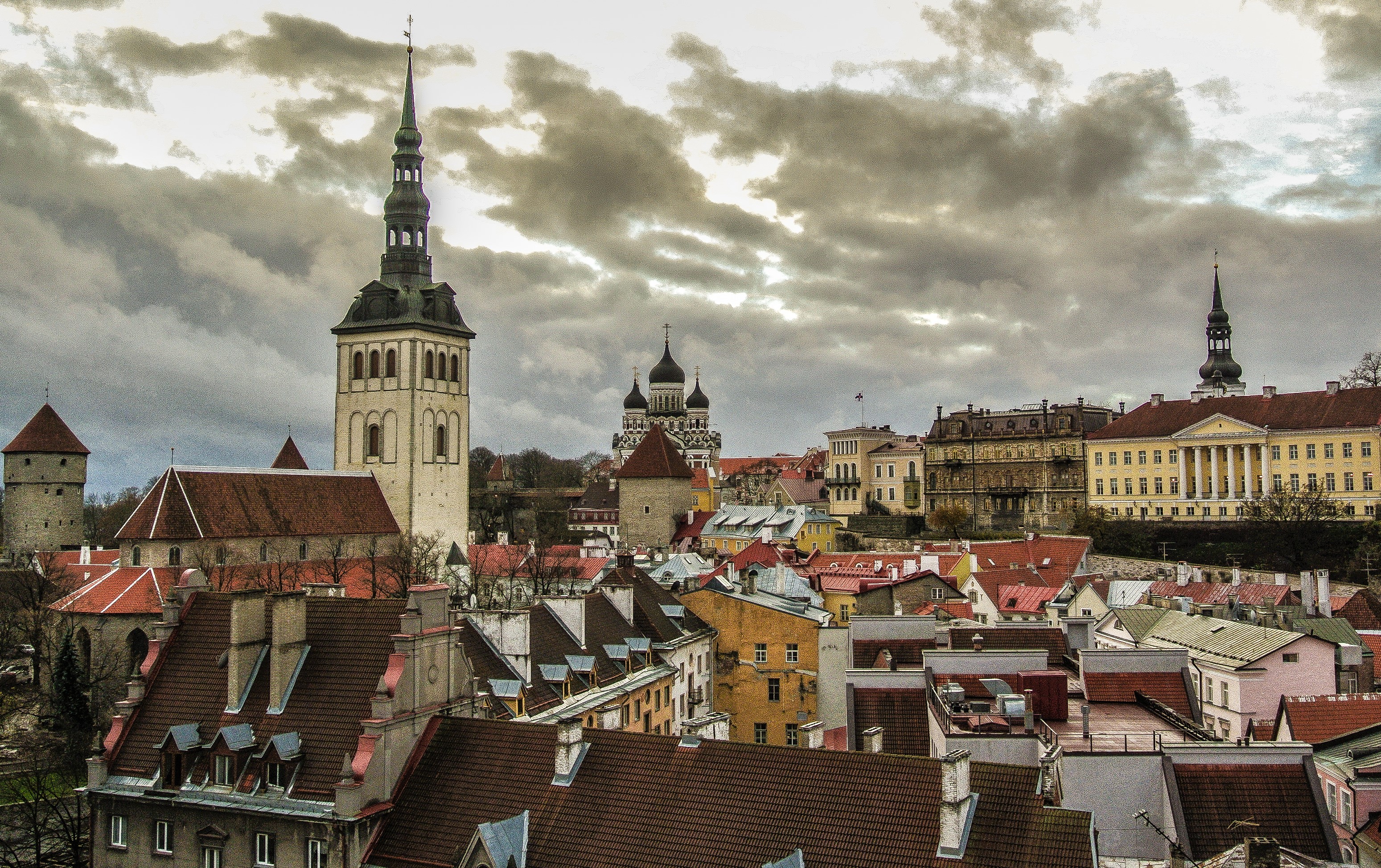 Tallinn skyline with St. Olaf's Church and Alexander Nevsky Cathedral HD Wallpaper