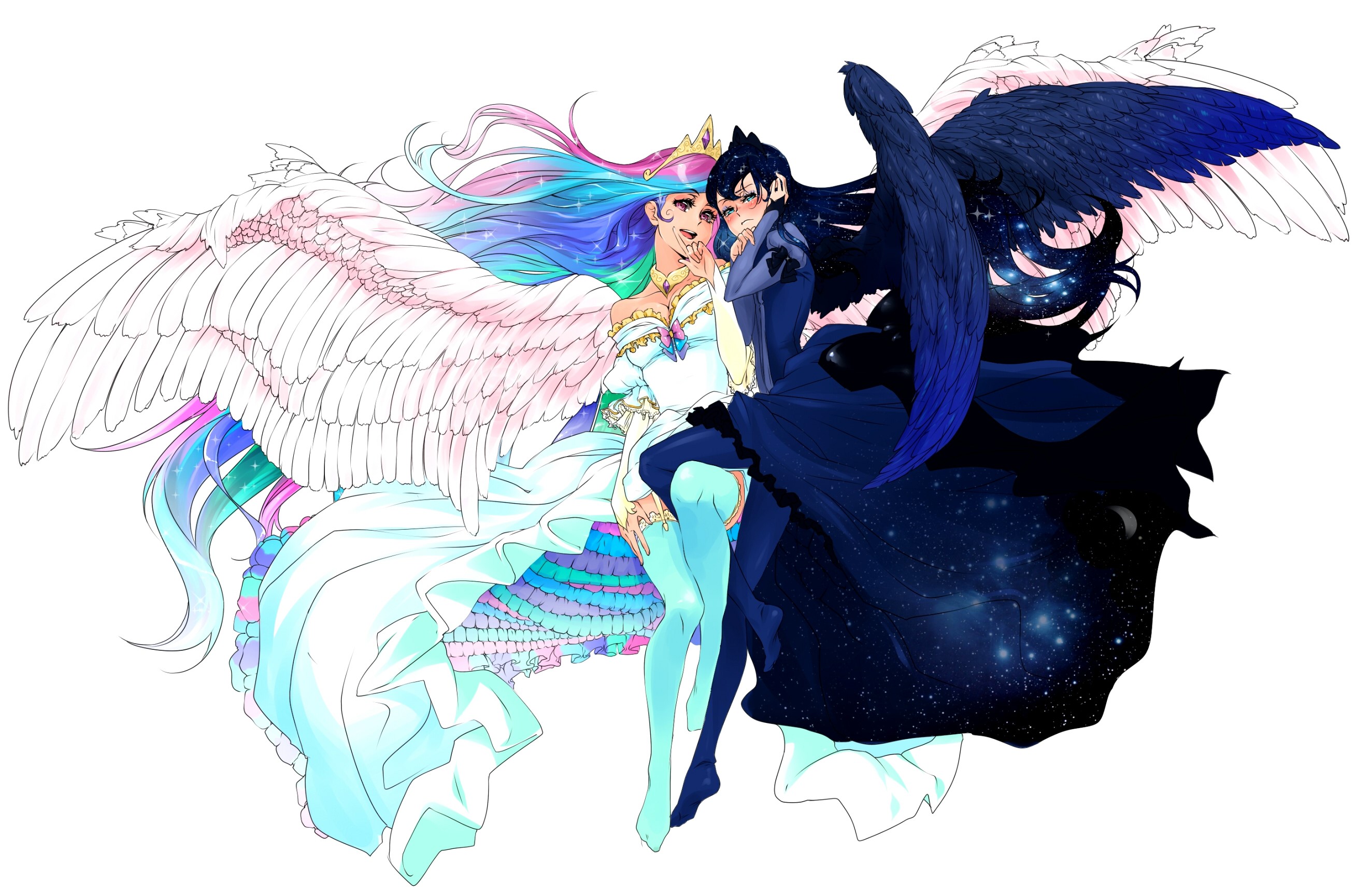 Two winged figures, one light and one dark HD Wallpaper