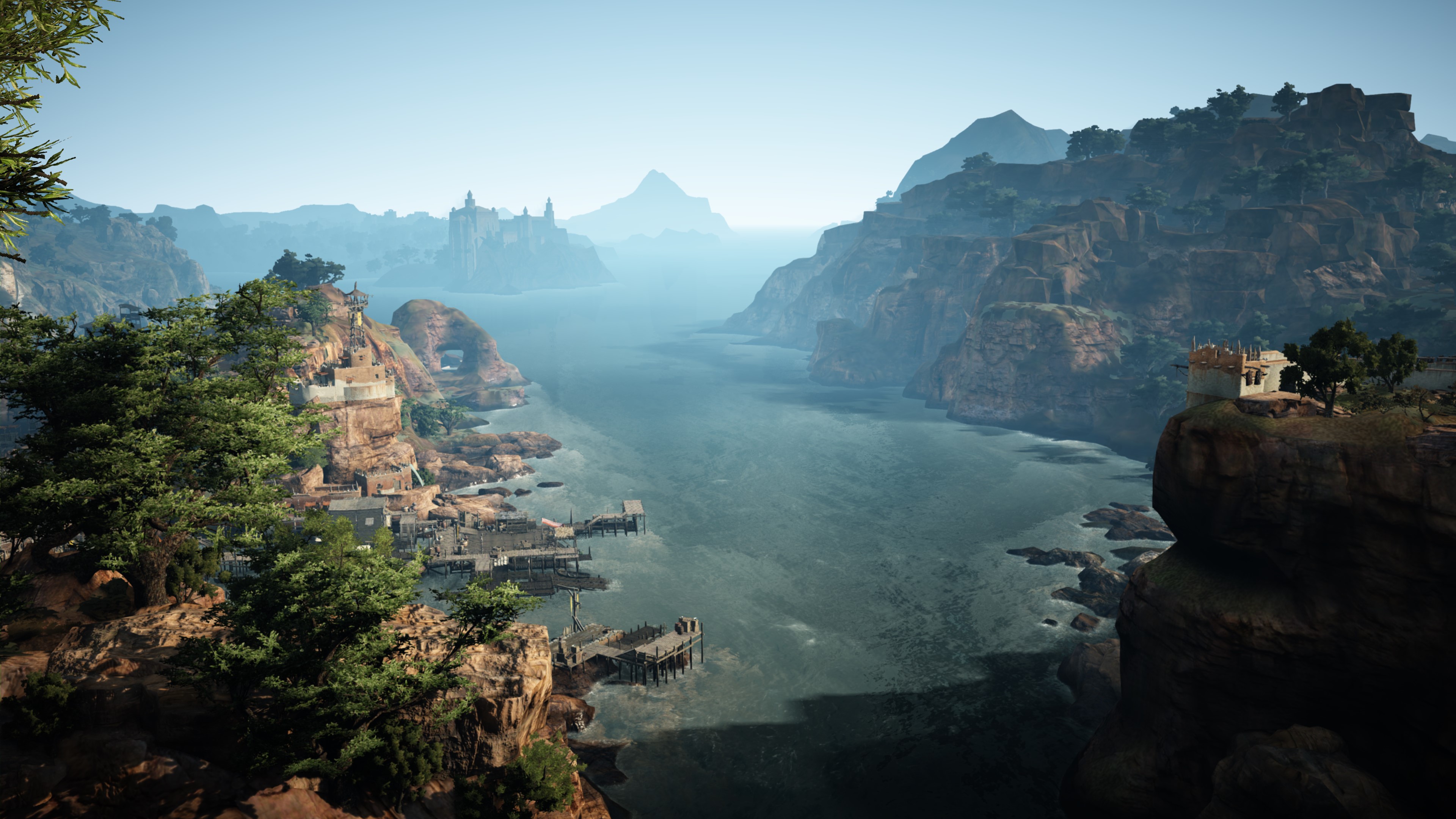 4K Black Desert Mountains Cove Village HD Wallpaper