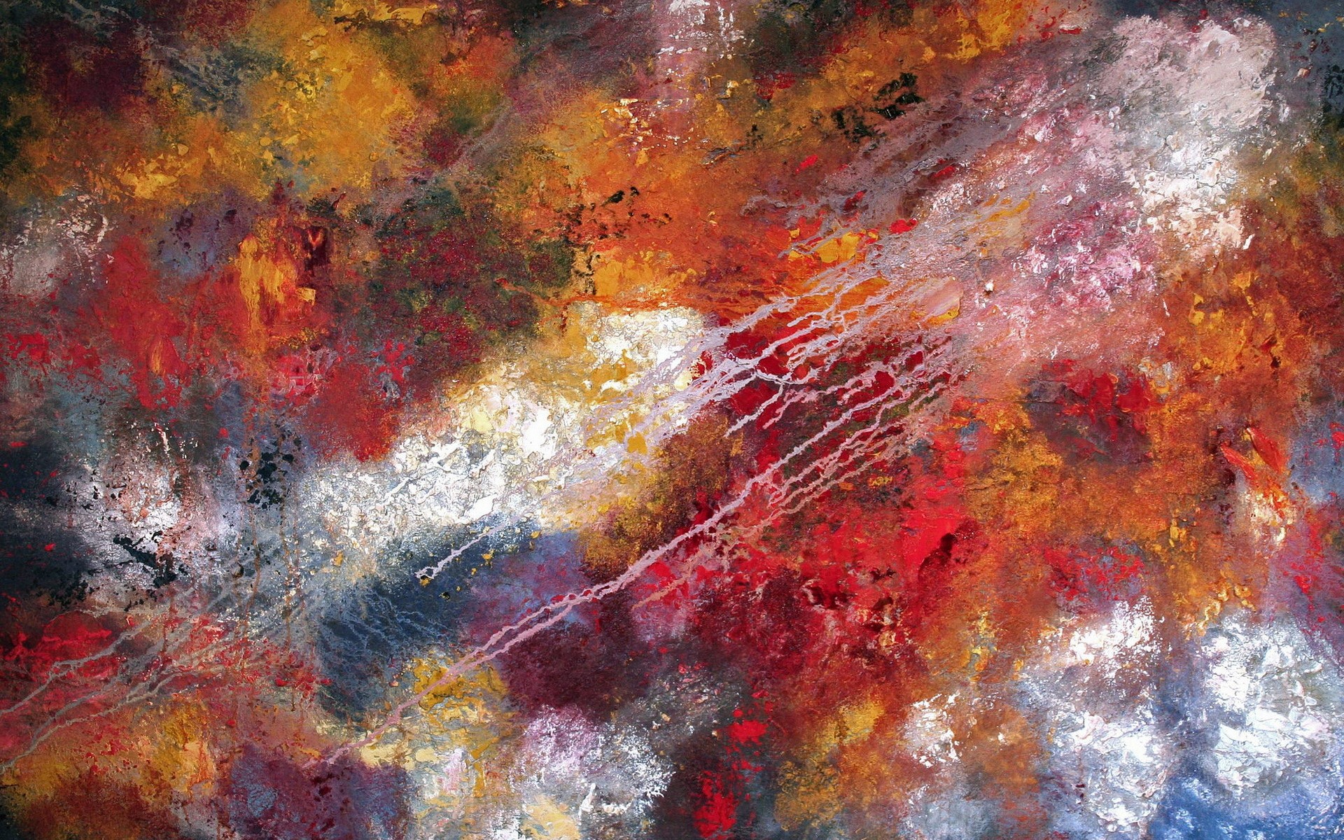 Abstract painting with red, orange, yellow, and blue colors HD Wallpaper