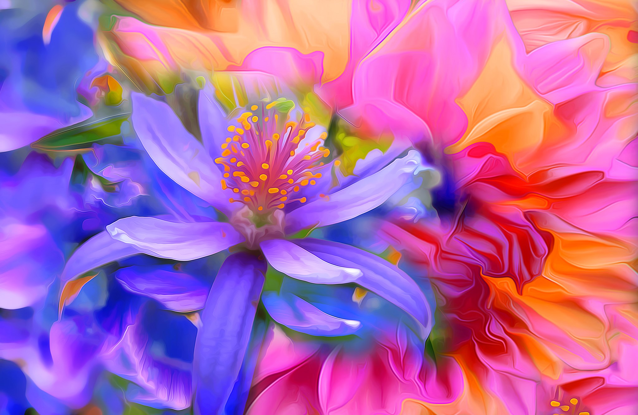 Abstract painting of colorful flowers HD Wallpaper