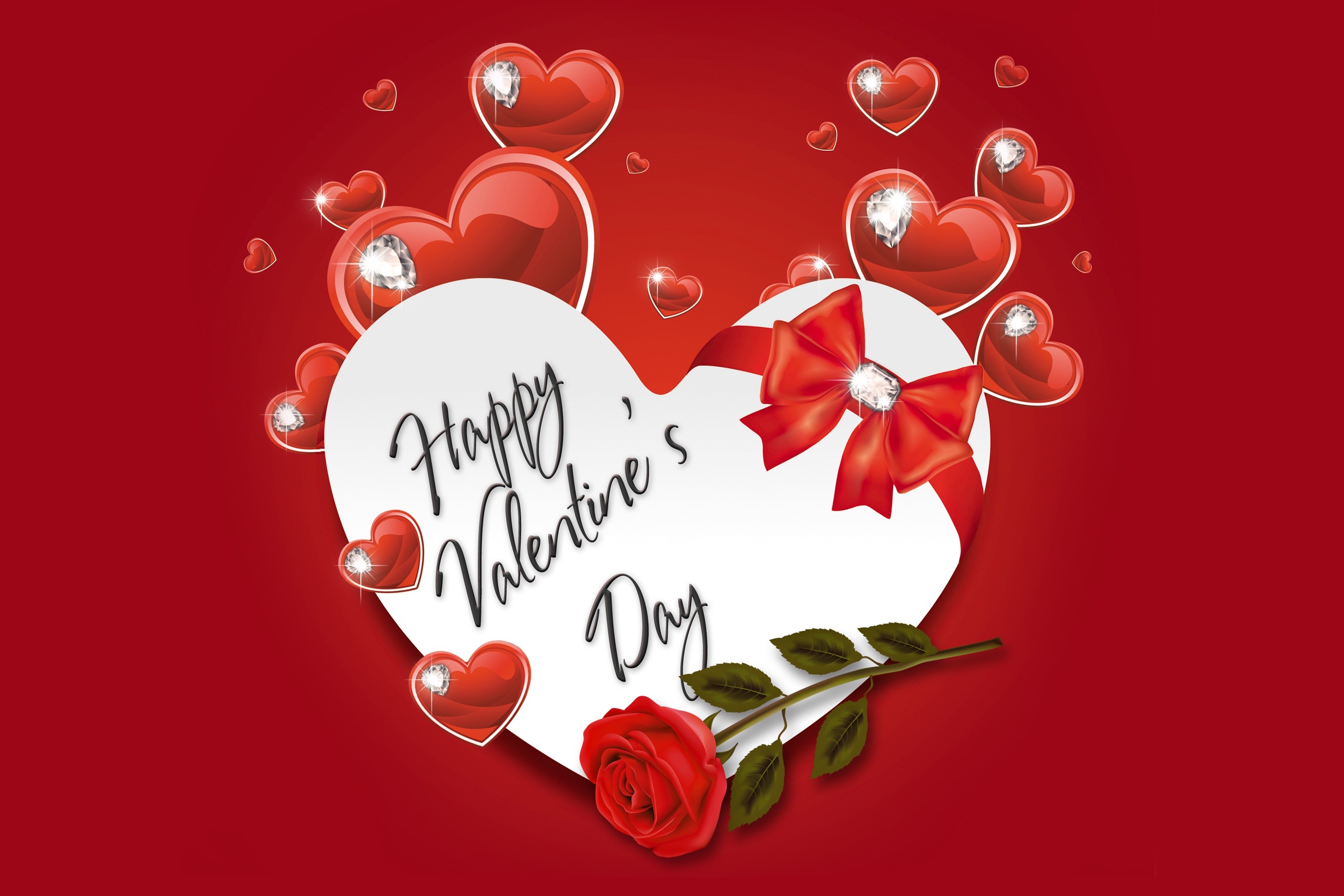 Happy Valentine's Day with Hearts and Rose HD Wallpaper