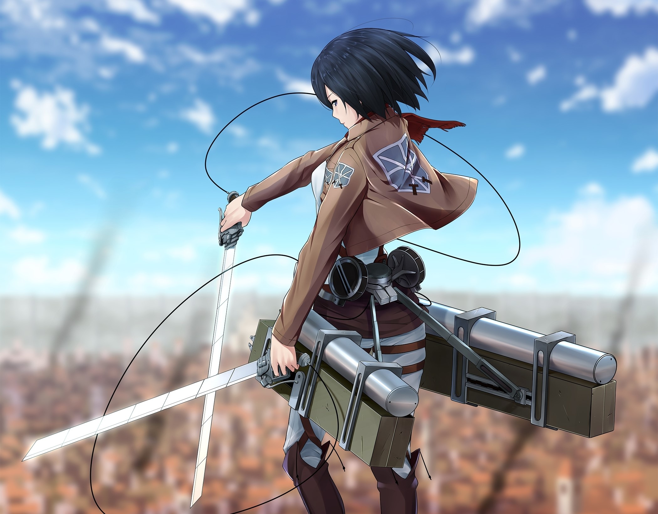 Mikasa Ackerman from Attack on Titan with swords HD Wallpaper