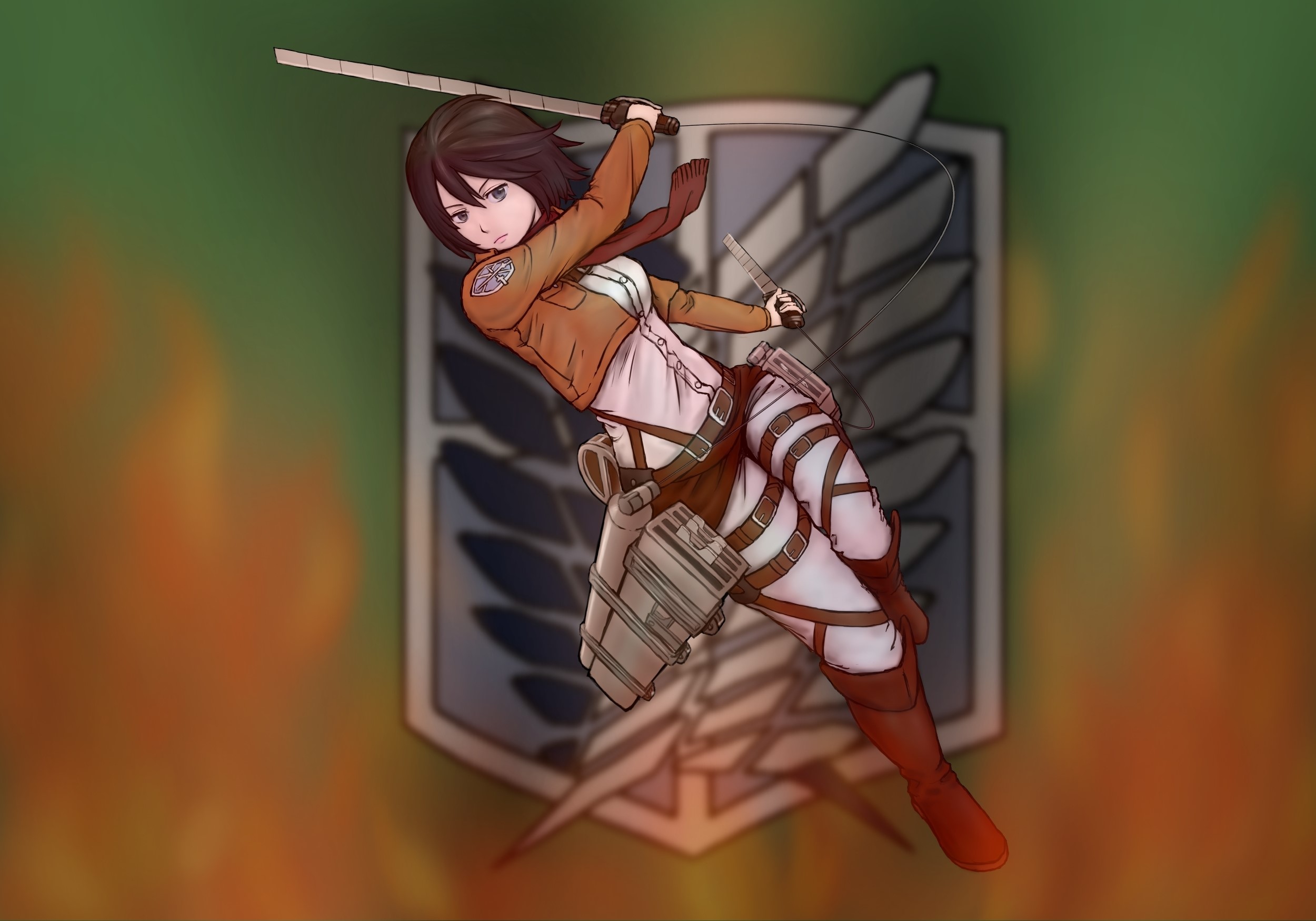 Mikasa Ackerman from Attack on Titan with Wings of Freedom logo HD Wallpaper
