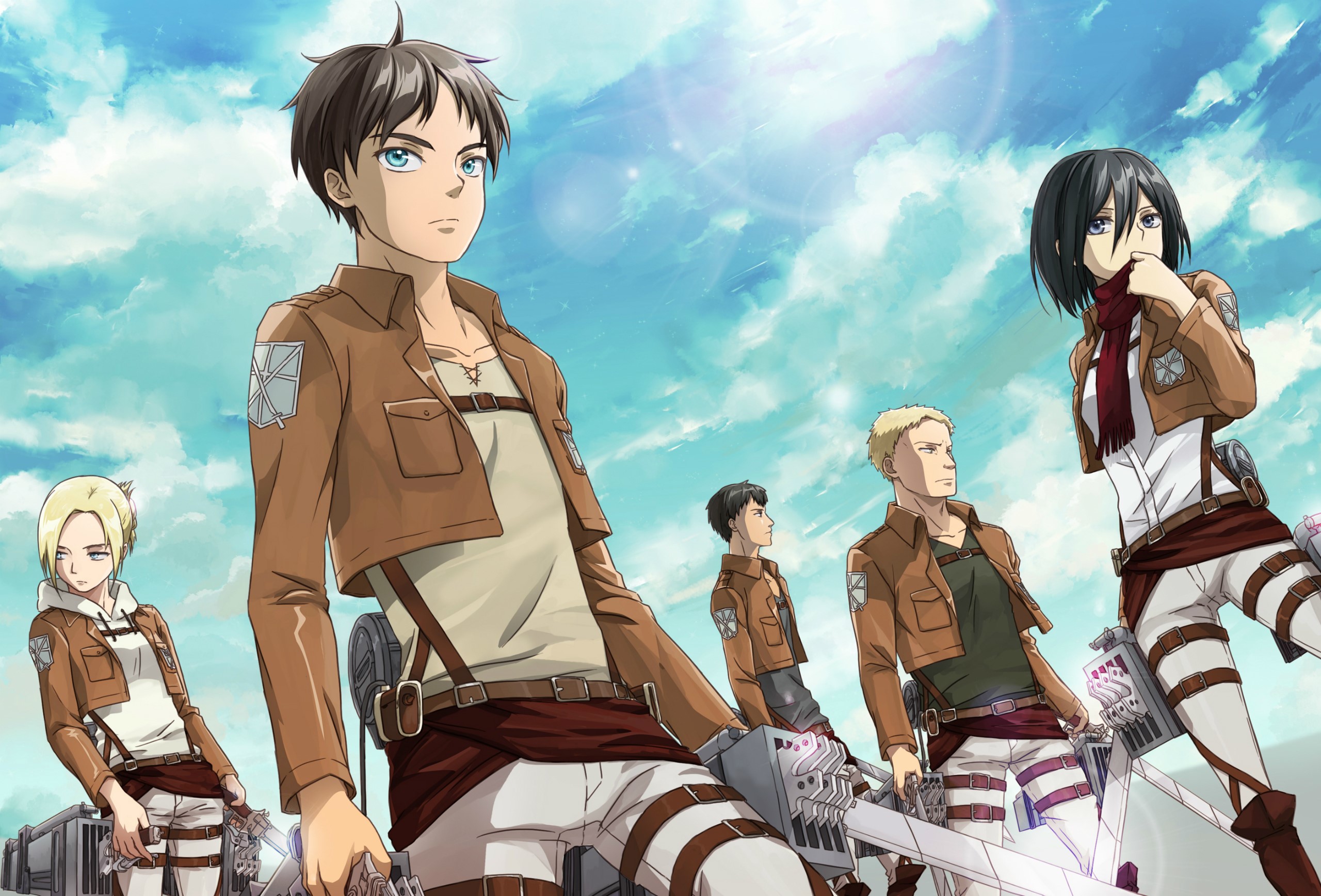 Attack on Titan characters in the sky HD Wallpaper