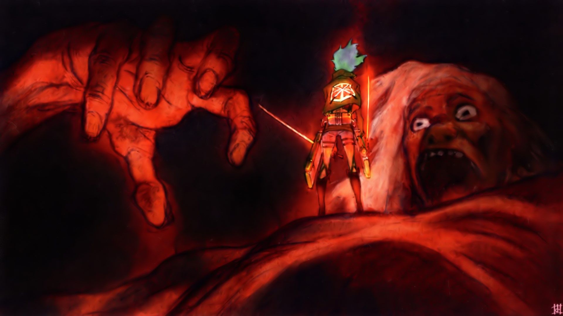 Eren Yeager from Attack on Titan fighting titans HD Wallpaper