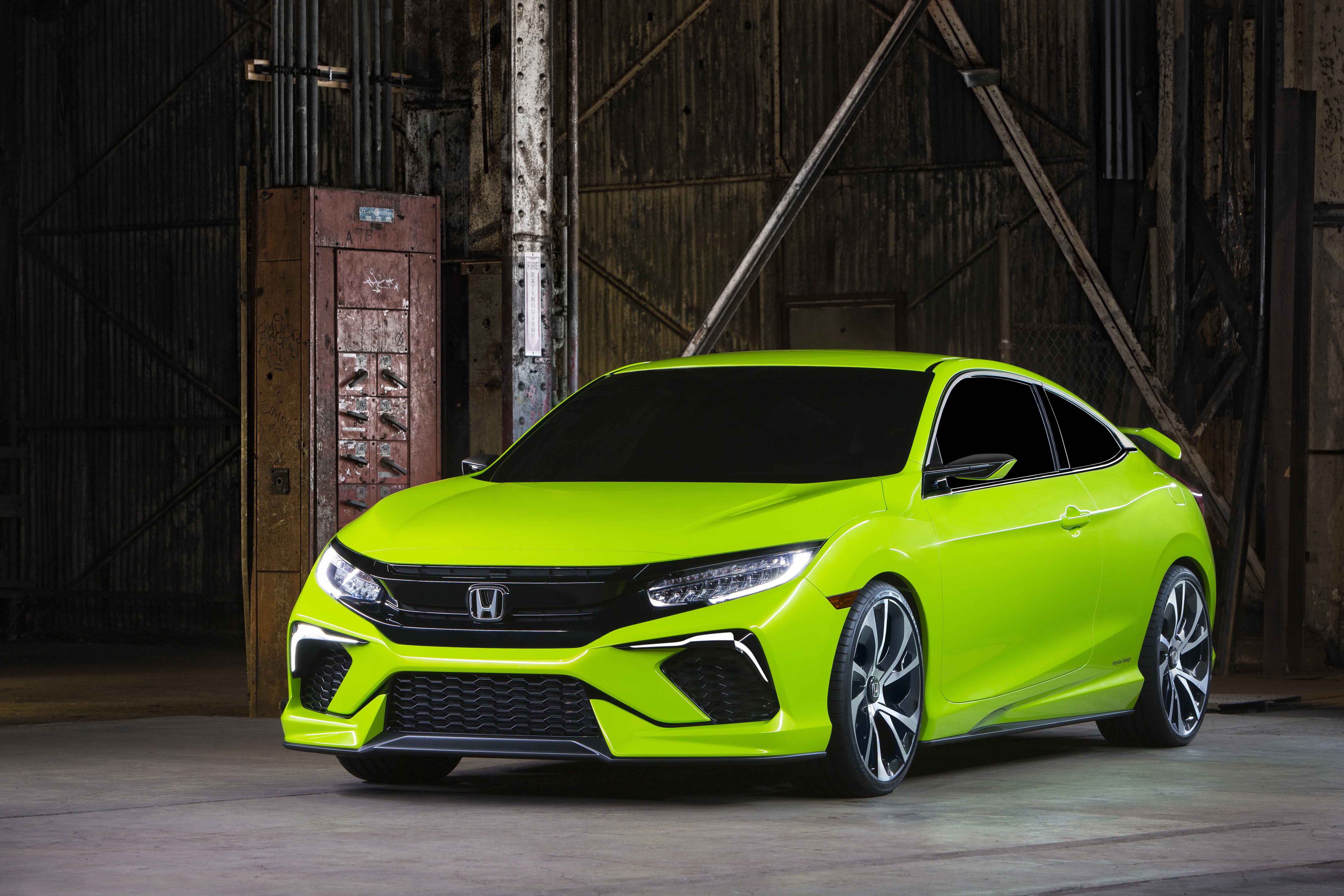 Honda Civic Coupe in Yellow Green HD Wallpaper