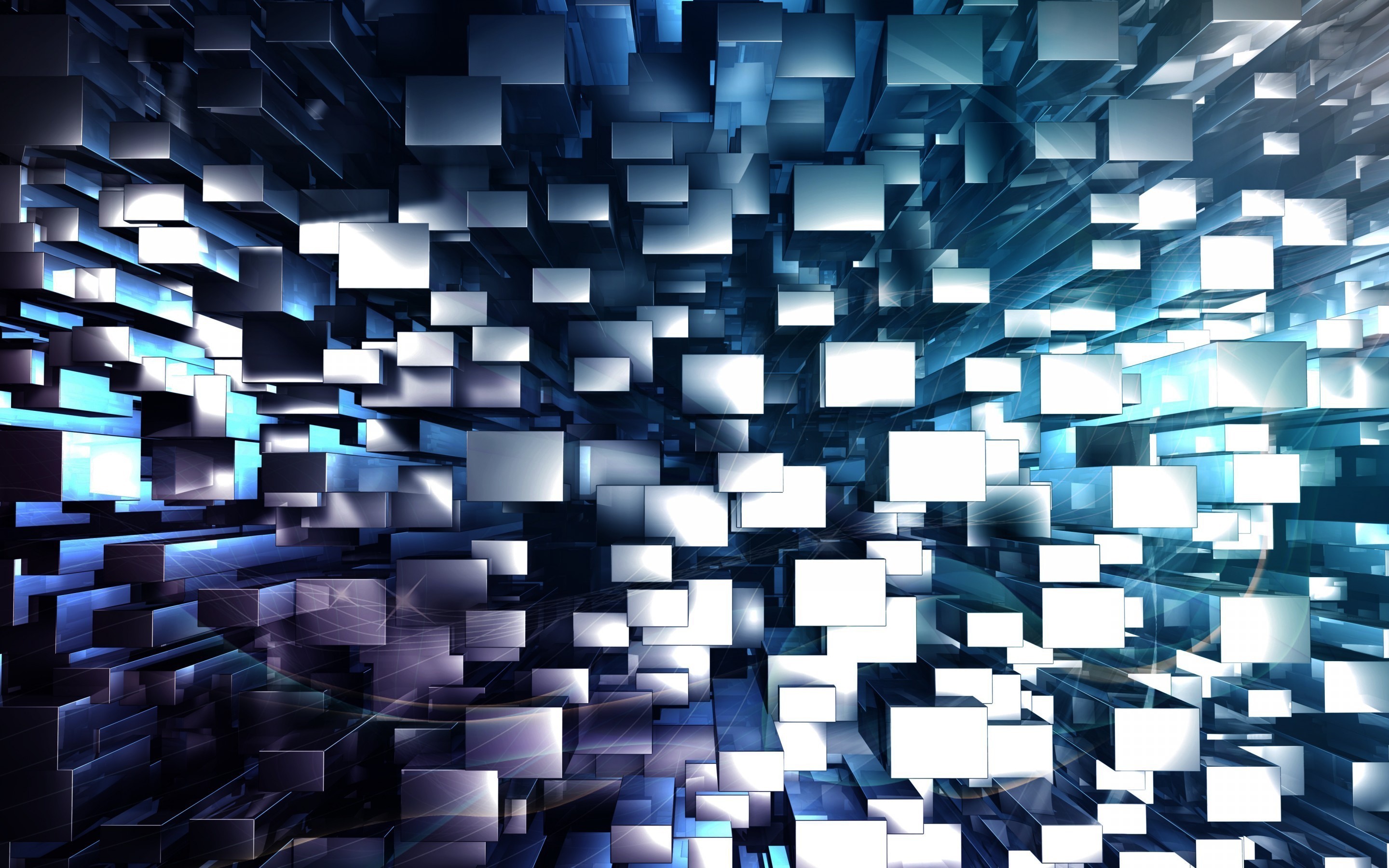 Abstract 3D Cubes with Blue and White Lighting HD Wallpaper