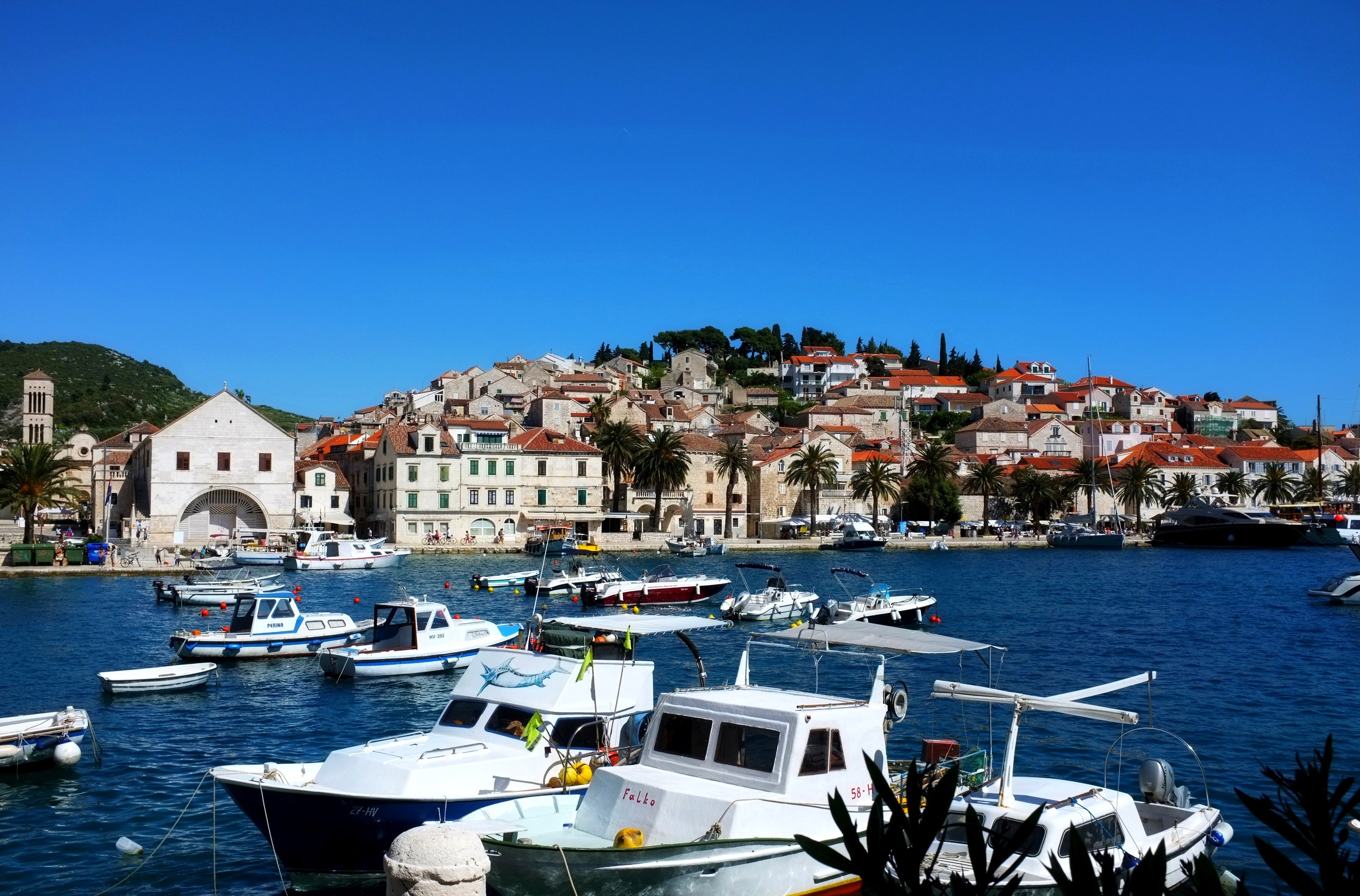 Hvar Island, Croatia: Boats in a Harbor with Town HD Wallpaper
