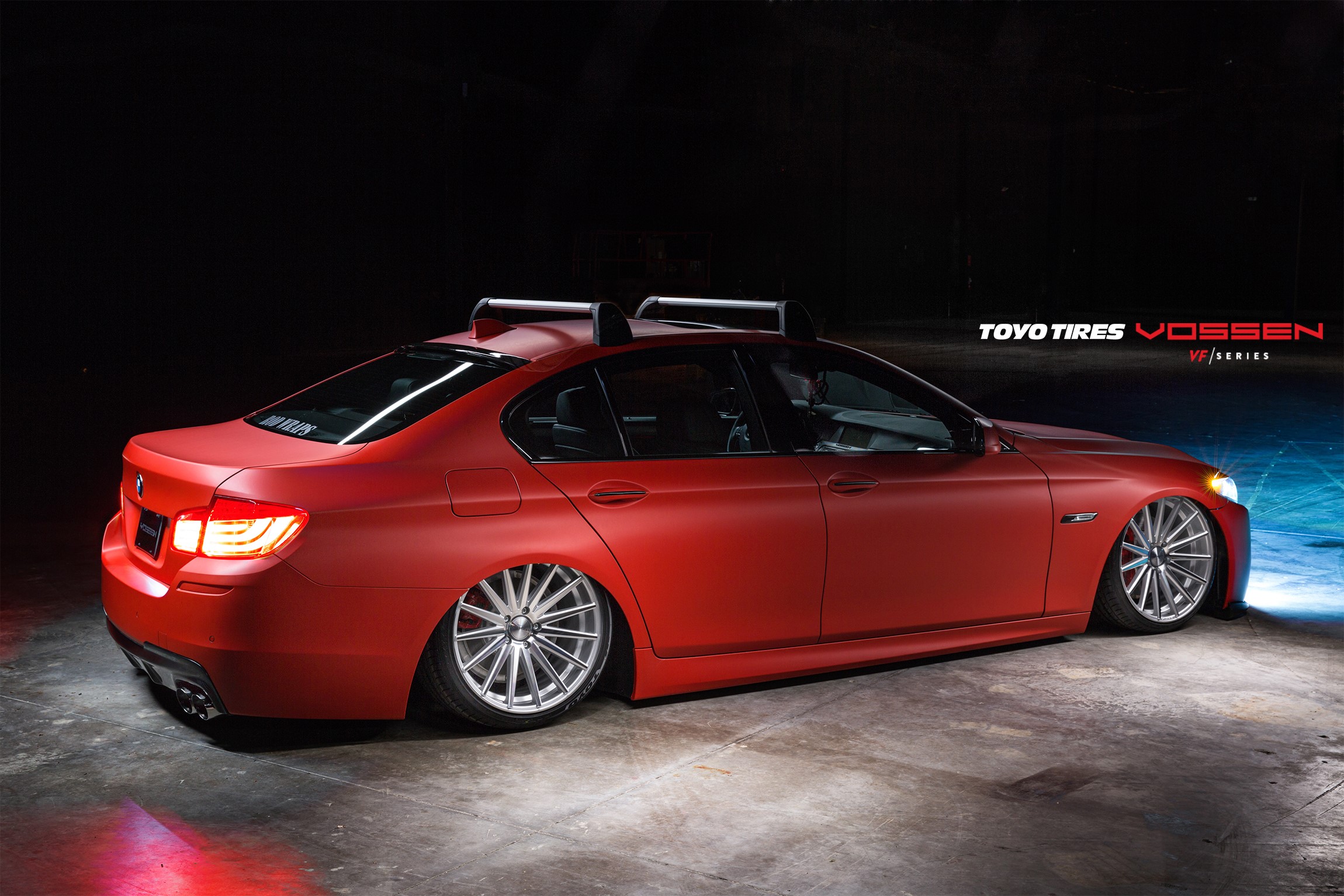 Red BMW with Vossen Wheels and Roof Rack HD Wallpaper