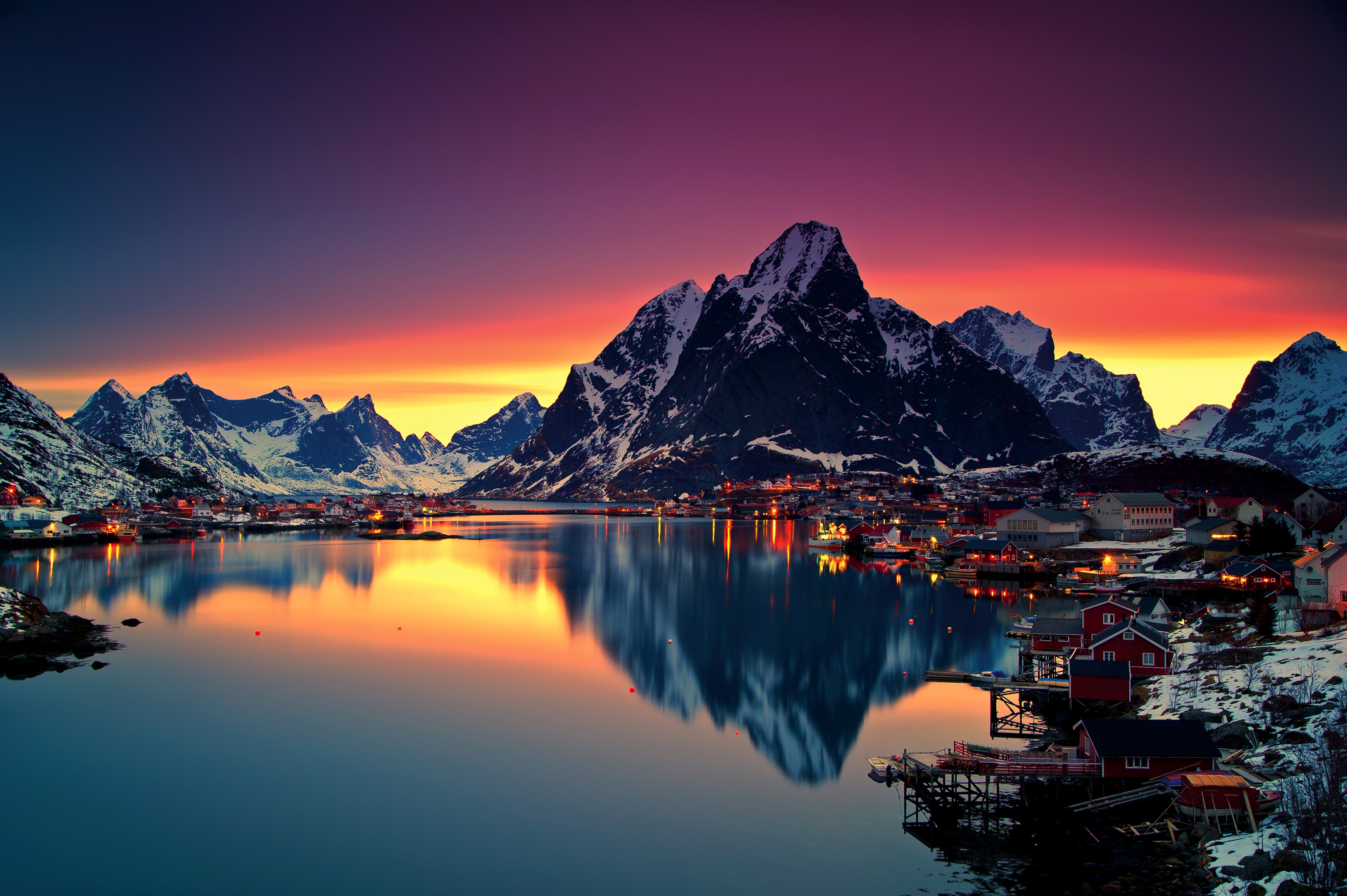 4K Norway Lofoten Mountains at Sunset HD Wallpaper