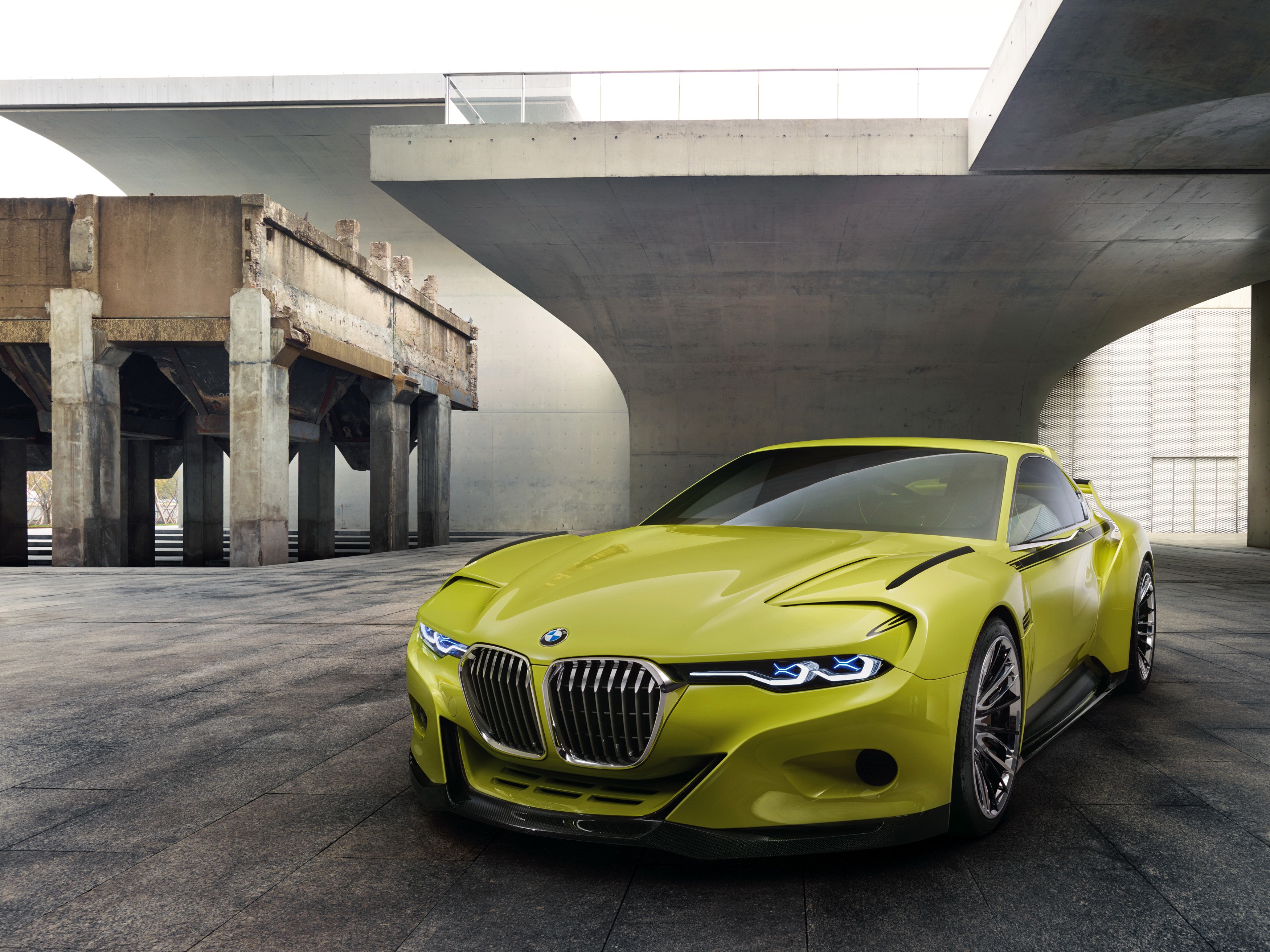 Yellow-green BMW 3.0 CSL concept car HD Wallpaper