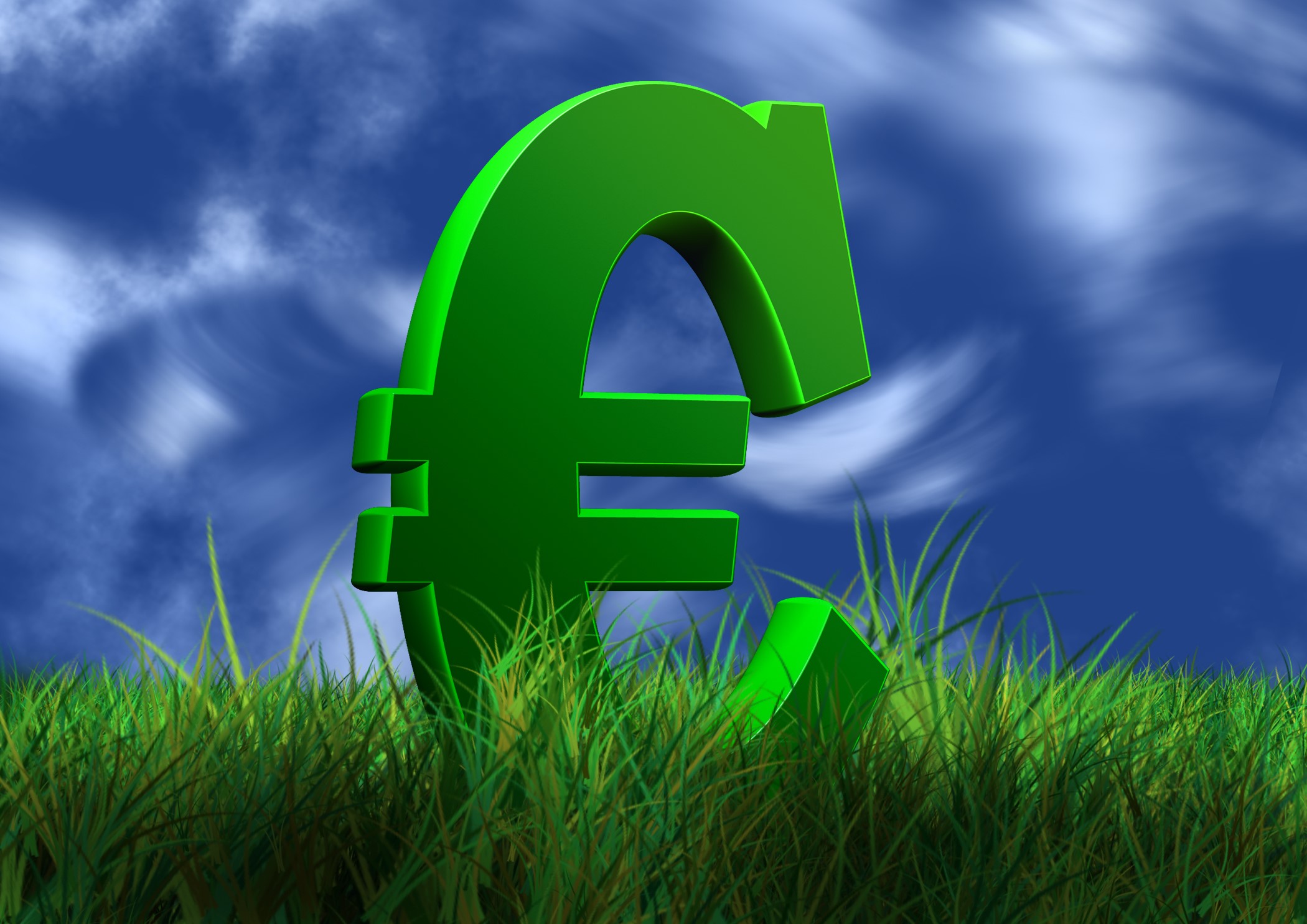 Green Euro symbol in grass with blue sky HD Wallpaper
