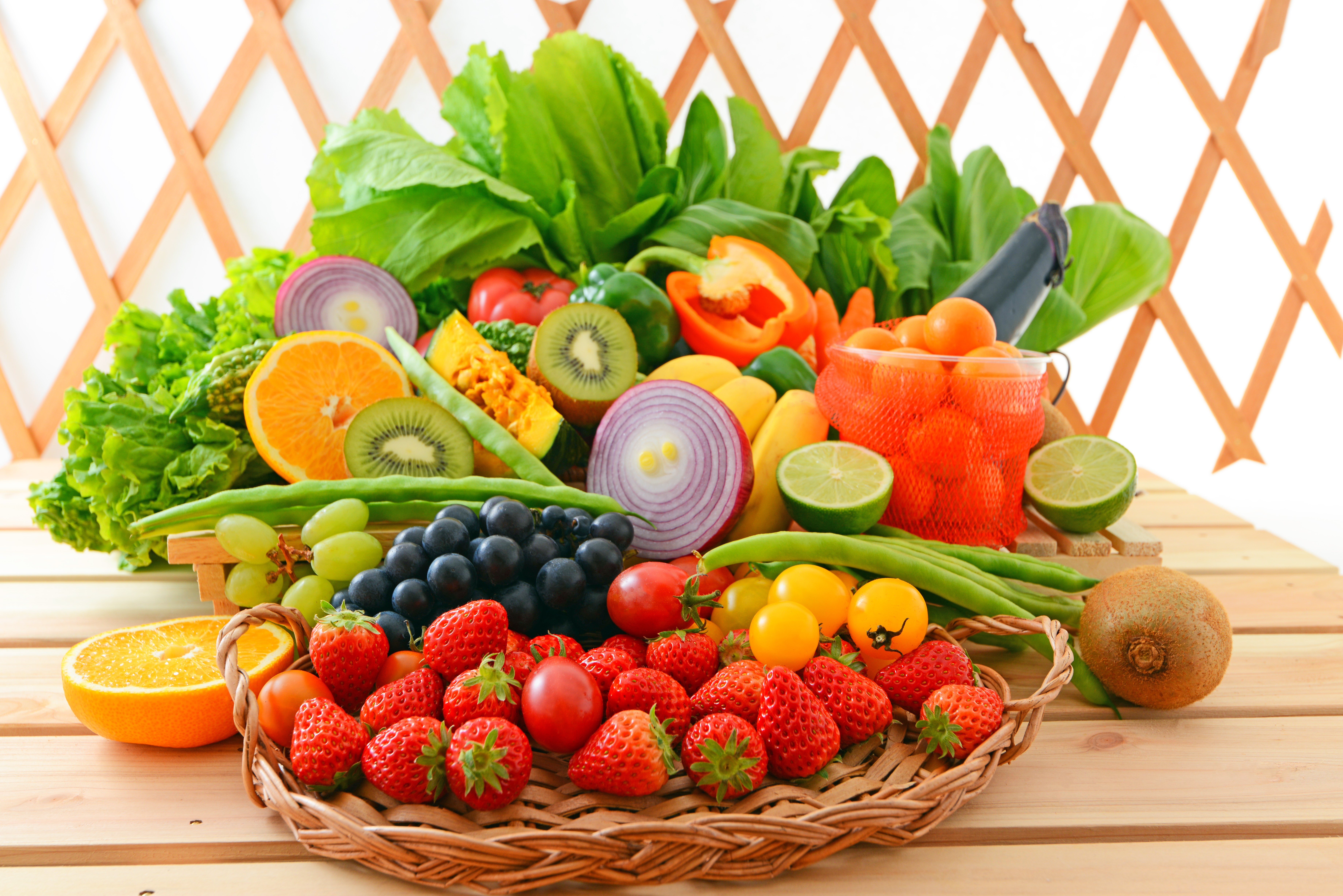 Assortment of Fresh Fruits and Vegetables HD Wallpaper