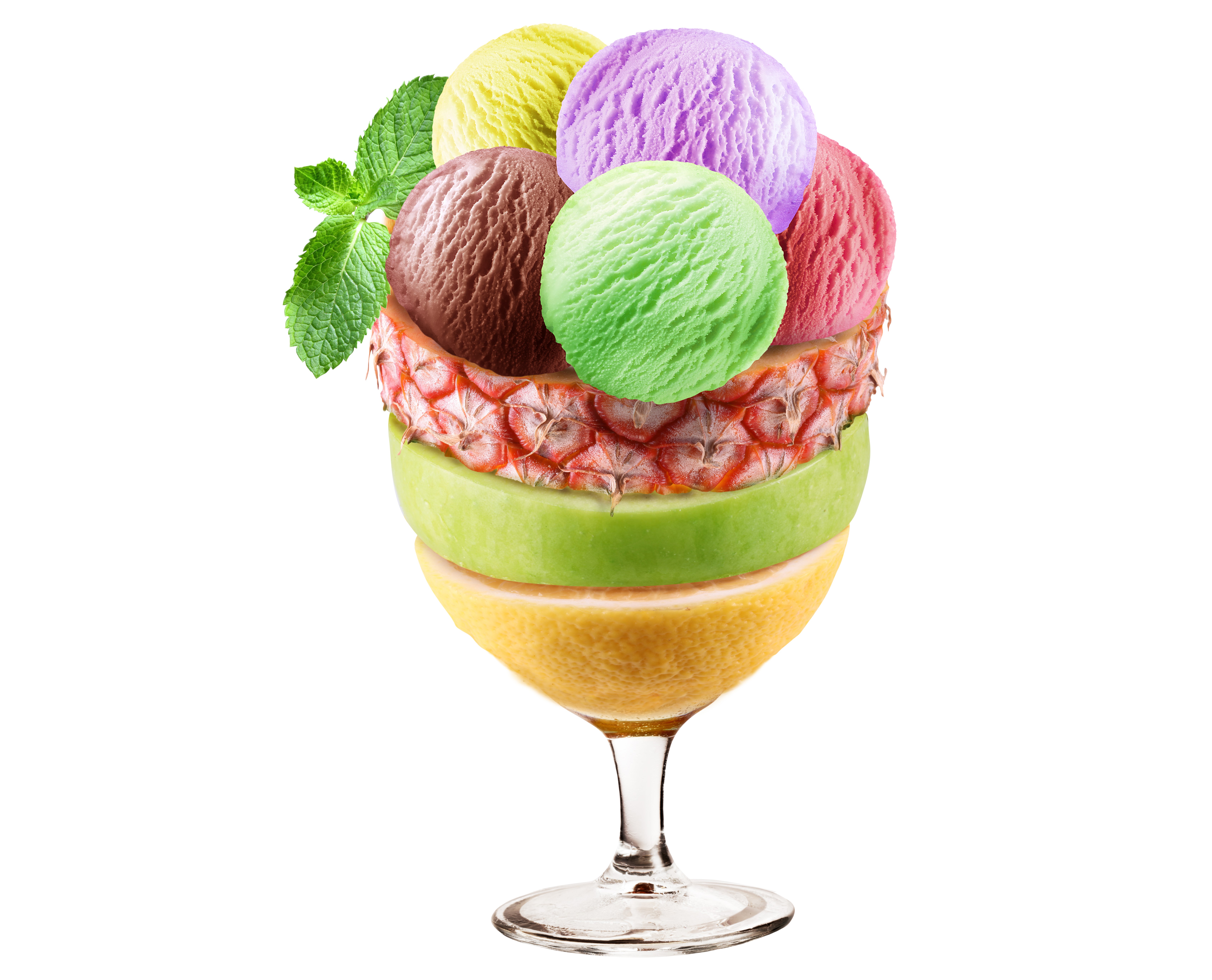 Ice cream scoops in a fruit parfait HD Wallpaper