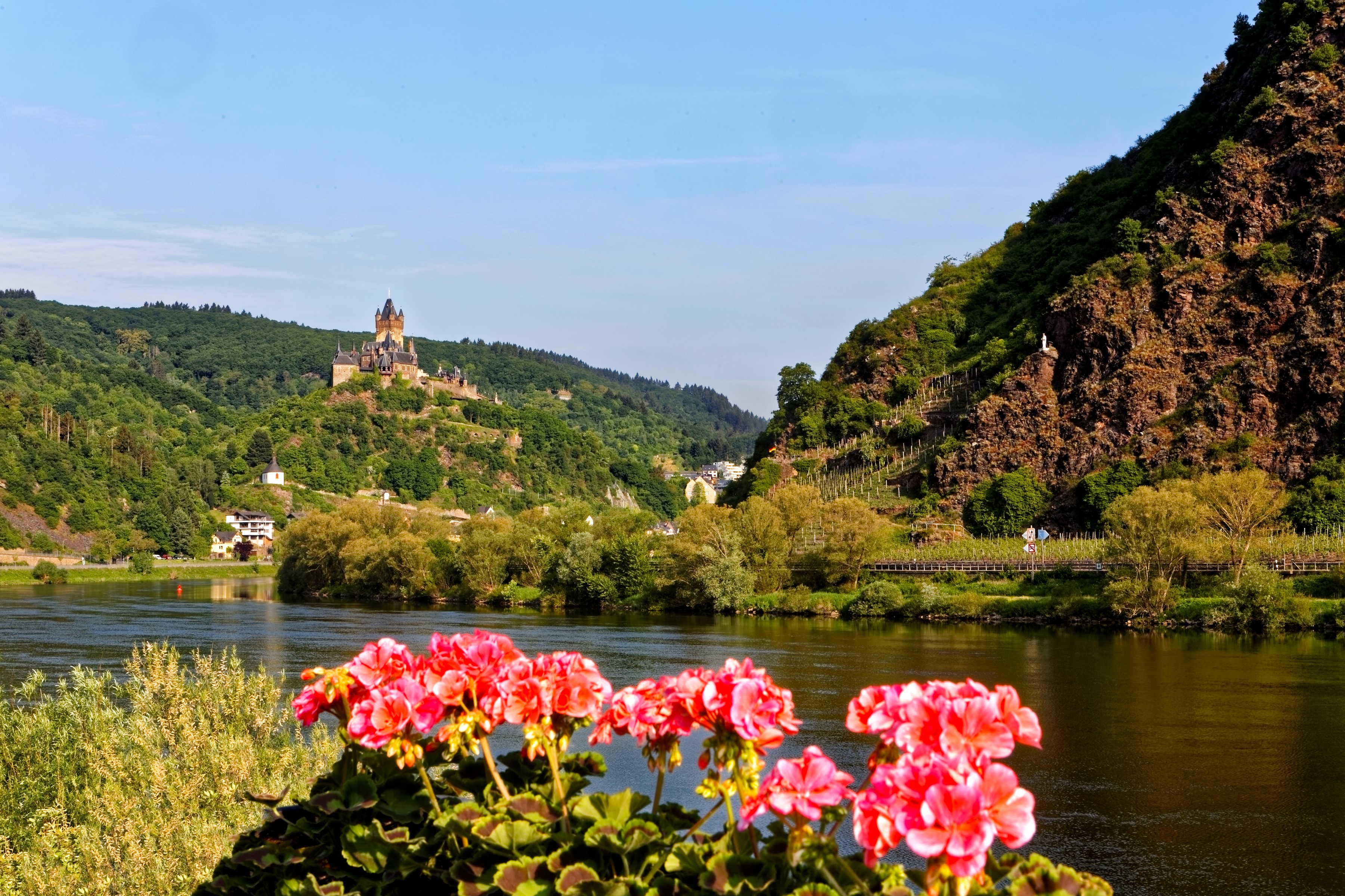 Castle on a hill overlooking a river in Germany HD Wallpaper