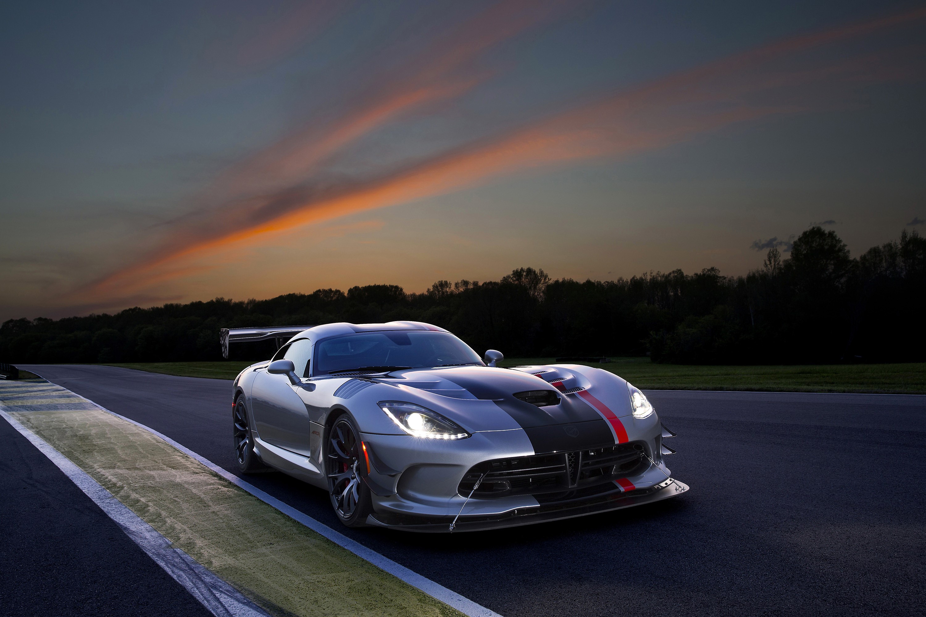 2016 Dodge Viper ACR on a race track at dusk HD Wallpaper