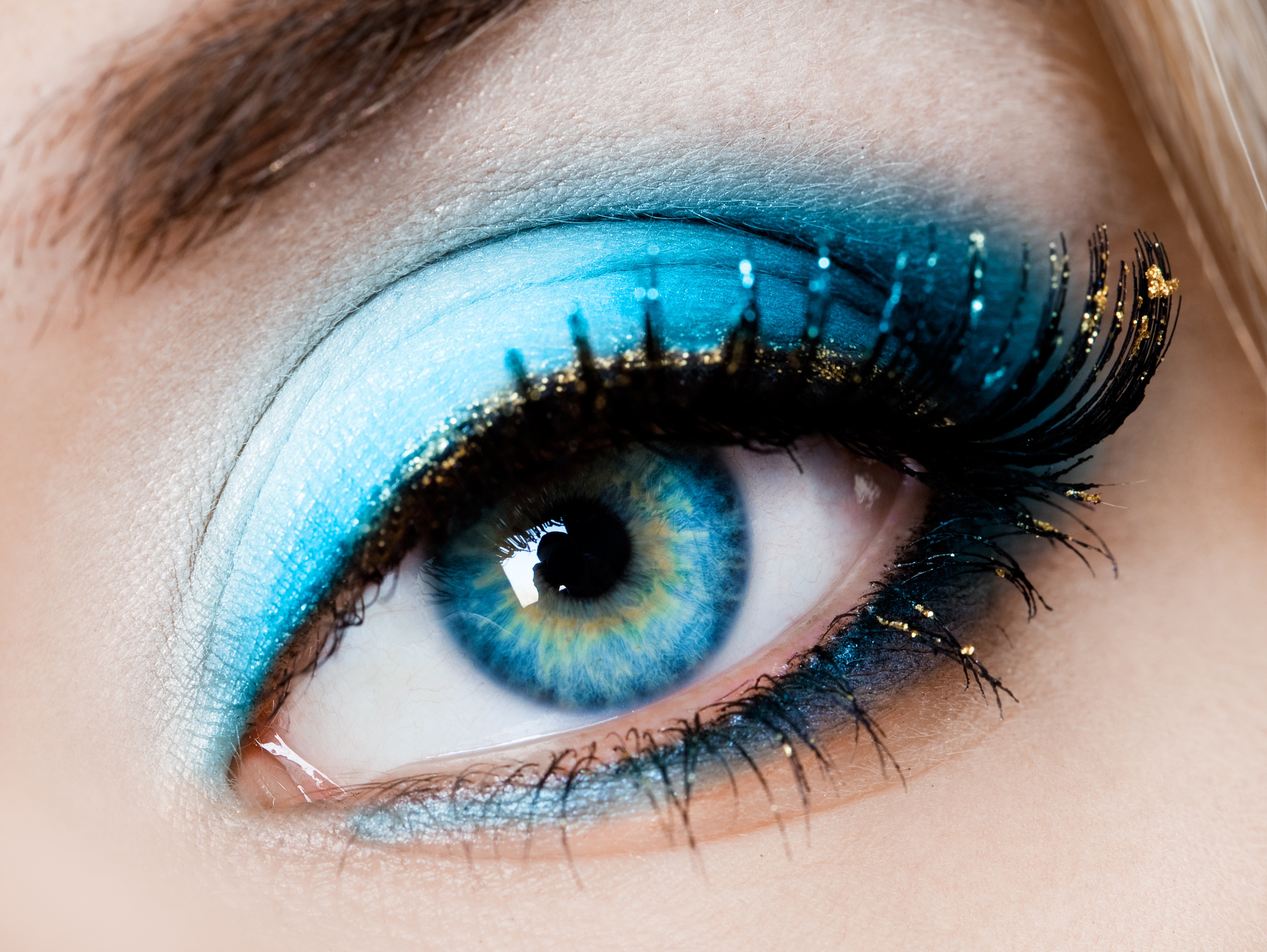 Closeup of a blue eye with dramatic makeup HD Wallpaper