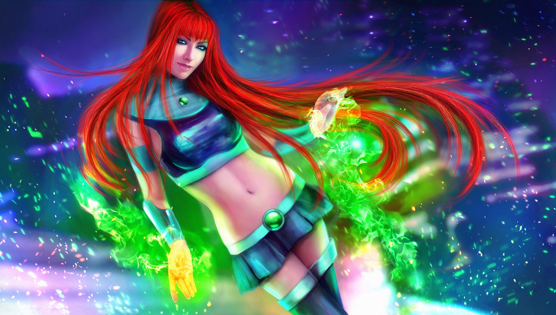 Starfire from DC Comics with green energy HD Wallpaper