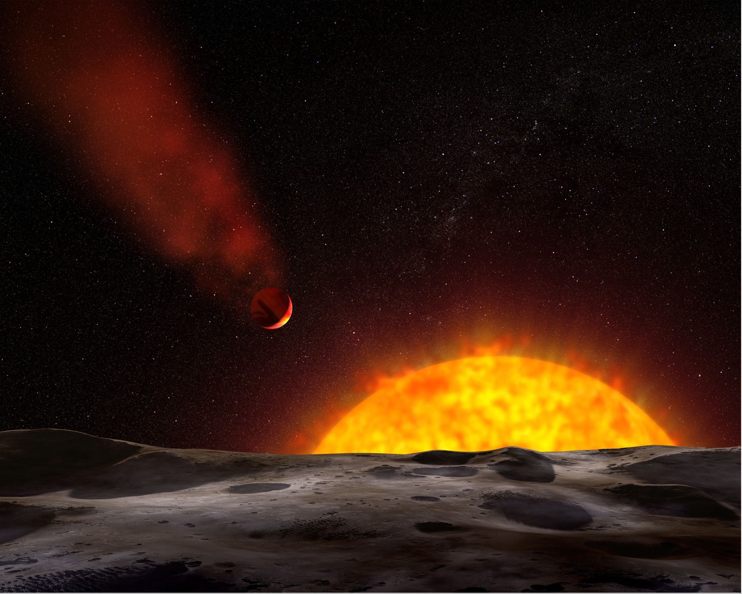 Exoplanet with a gas tail near a star HD Wallpaper