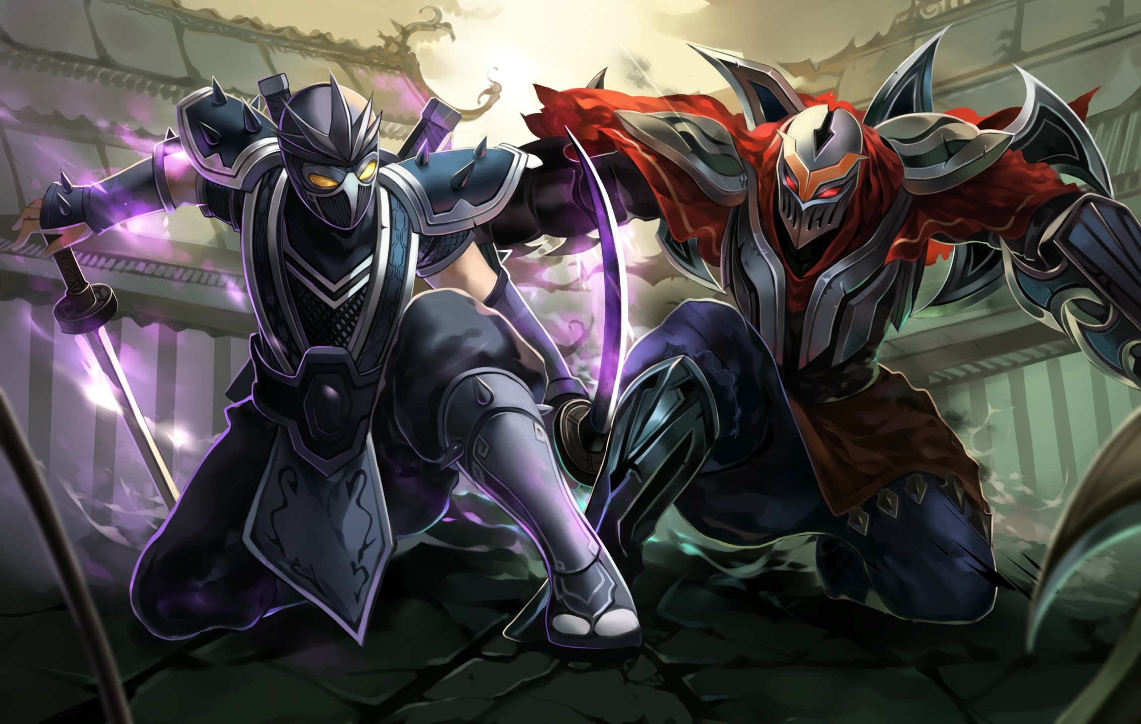 Two ninjas from League of Legends in combat HD Wallpaper