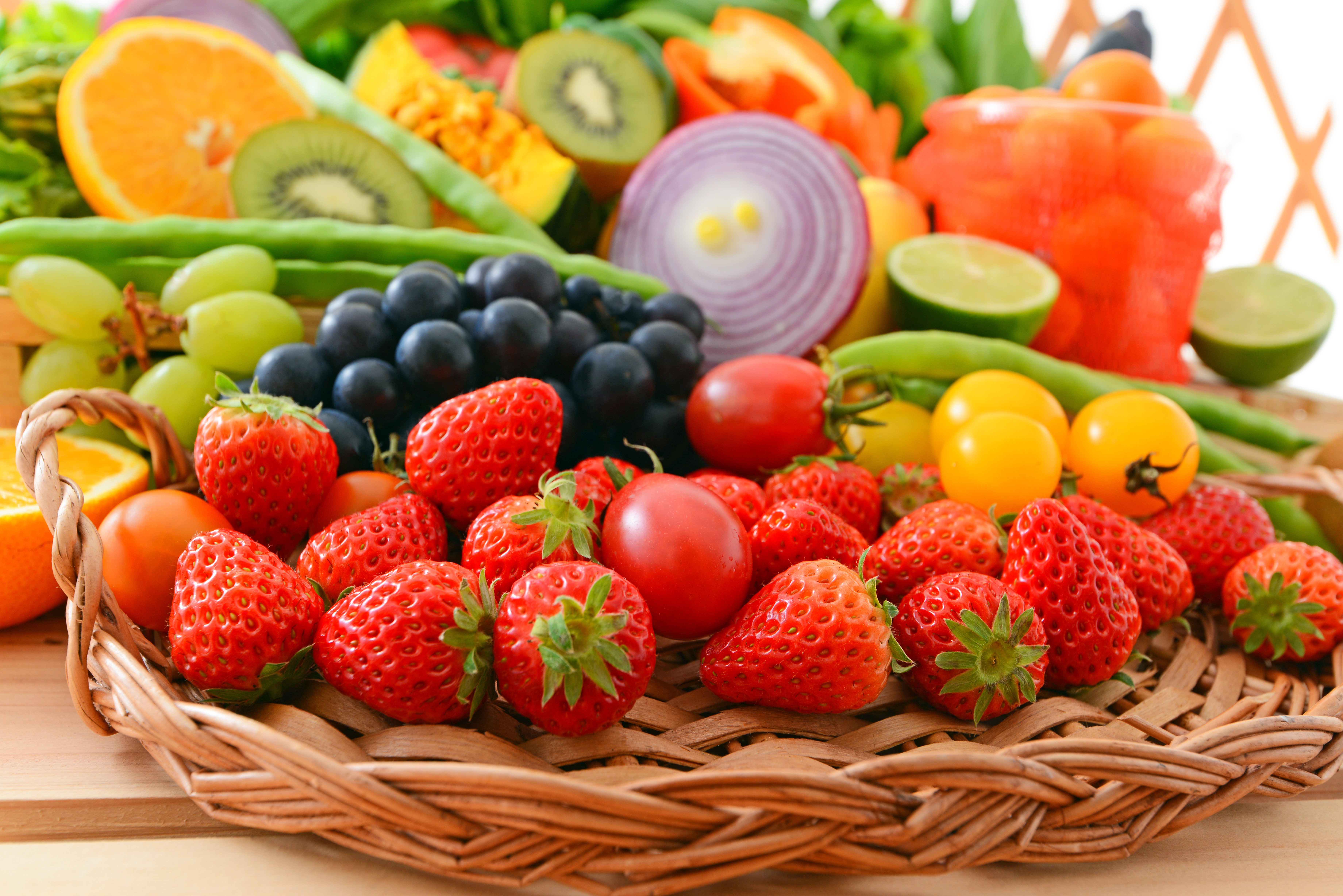 Assortment of Fresh Fruits and Vegetables HD Wallpaper