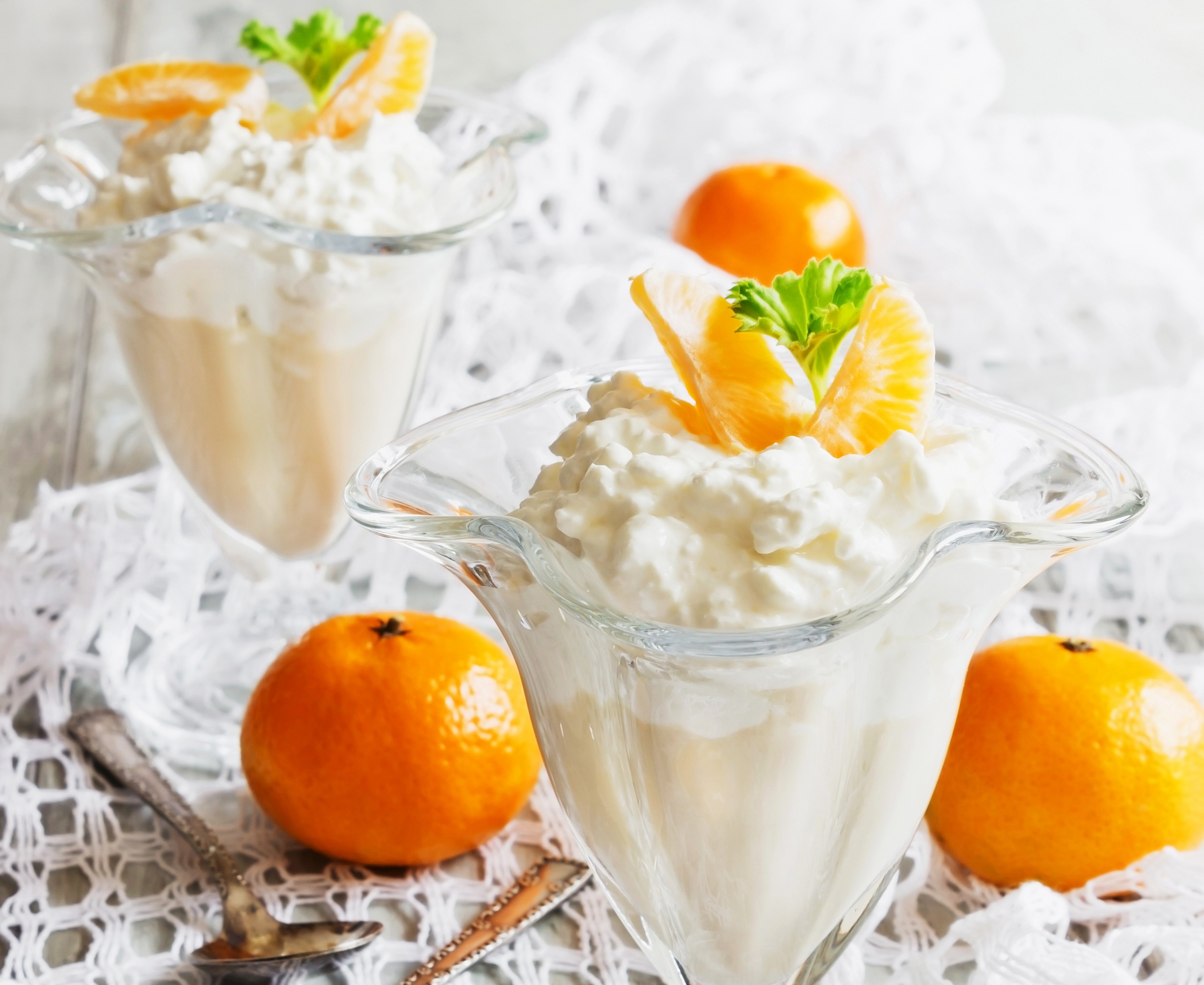 Dessert with tangerines and mint HD Wallpaper