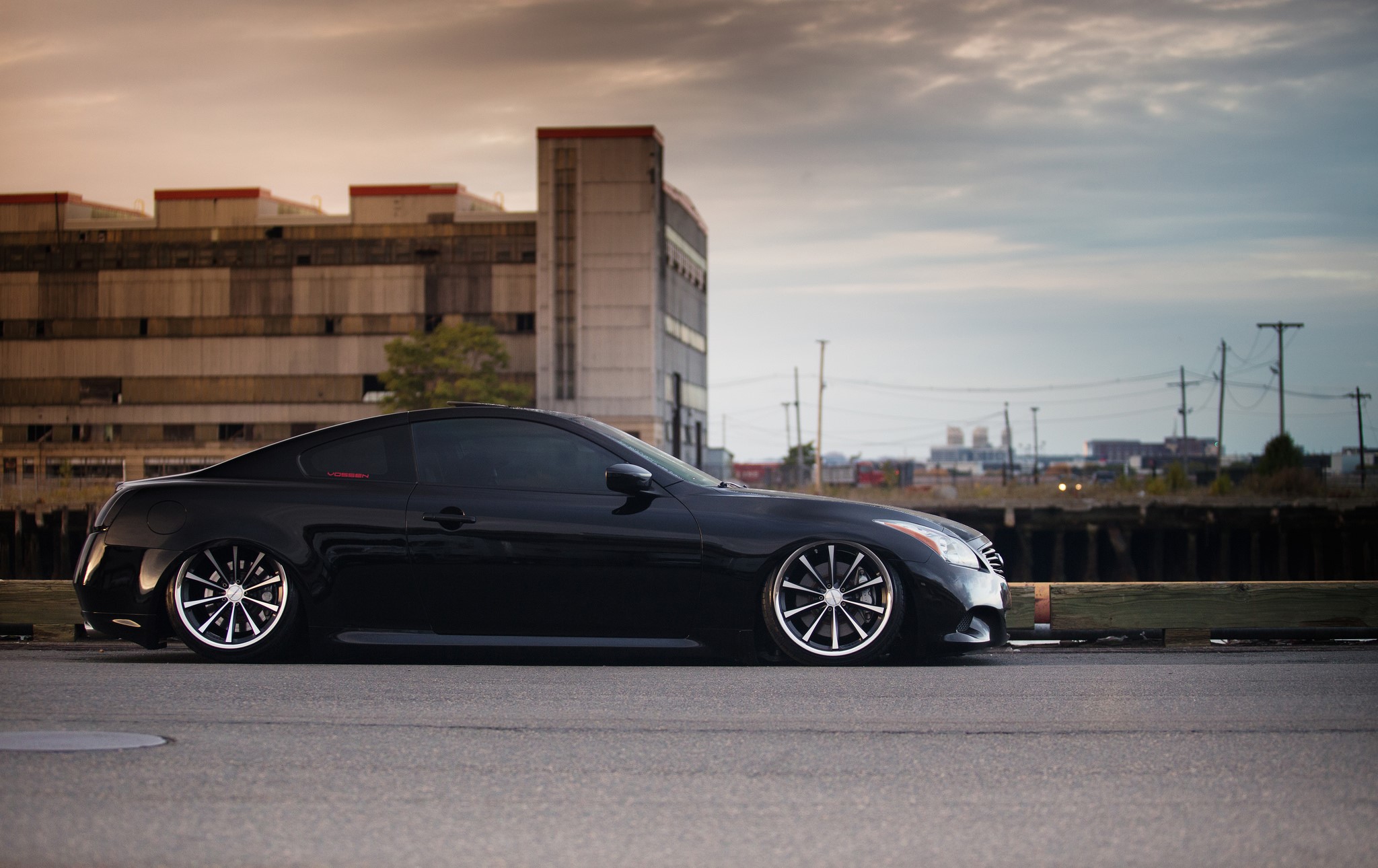 Black Infiniti G37 Coupe with Vossen Wheels HD Wallpaper