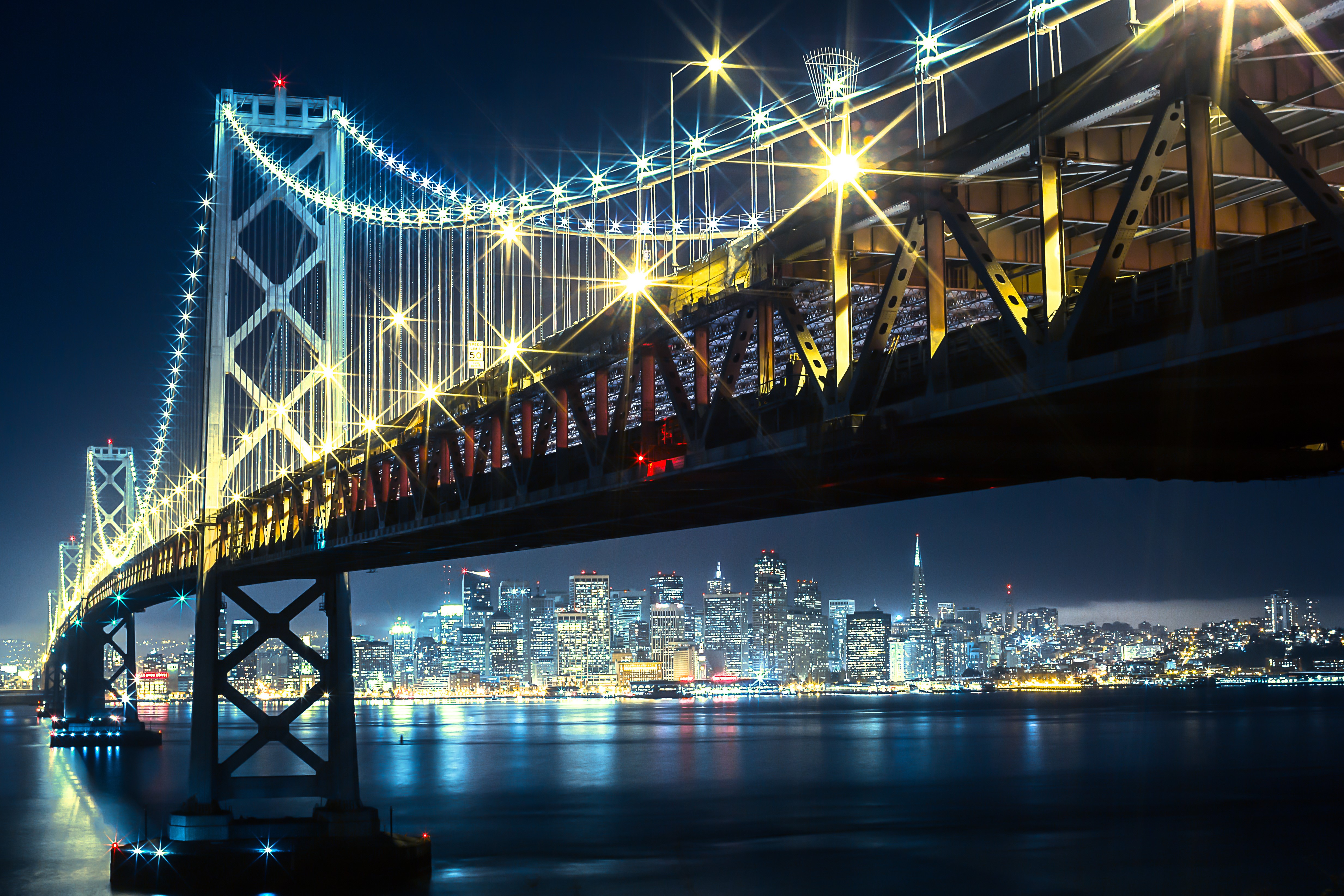 San Francisco Bay Bridge at Night HD Wallpaper