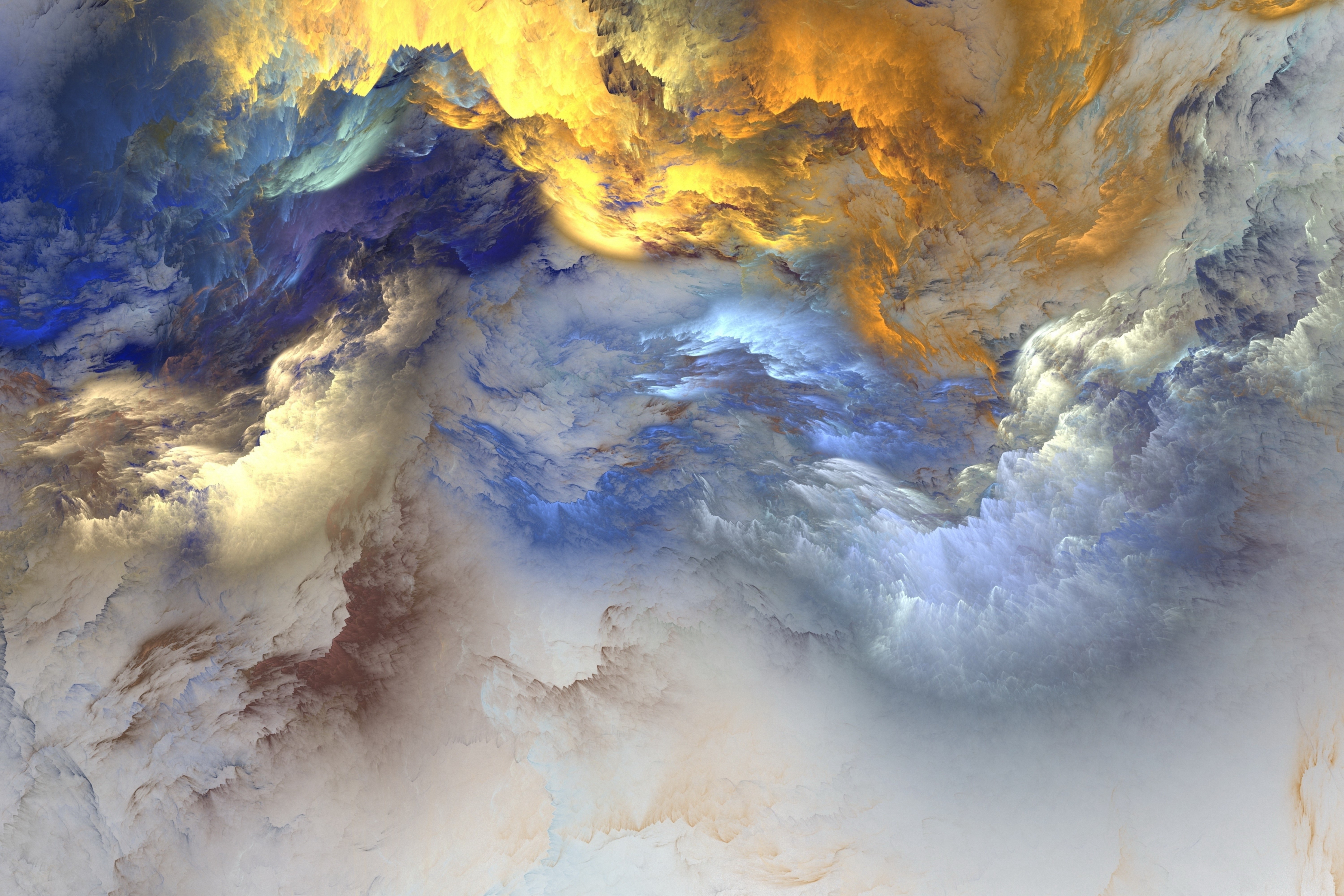 Abstract fractal clouds with yellow and blue hues HD Wallpaper